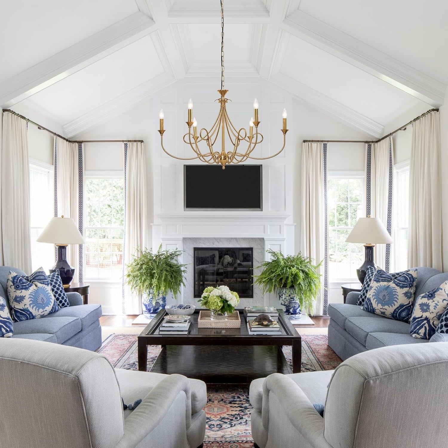 Six-Light 36.6-Inch Brass Candle Chandelier Dining Room-1