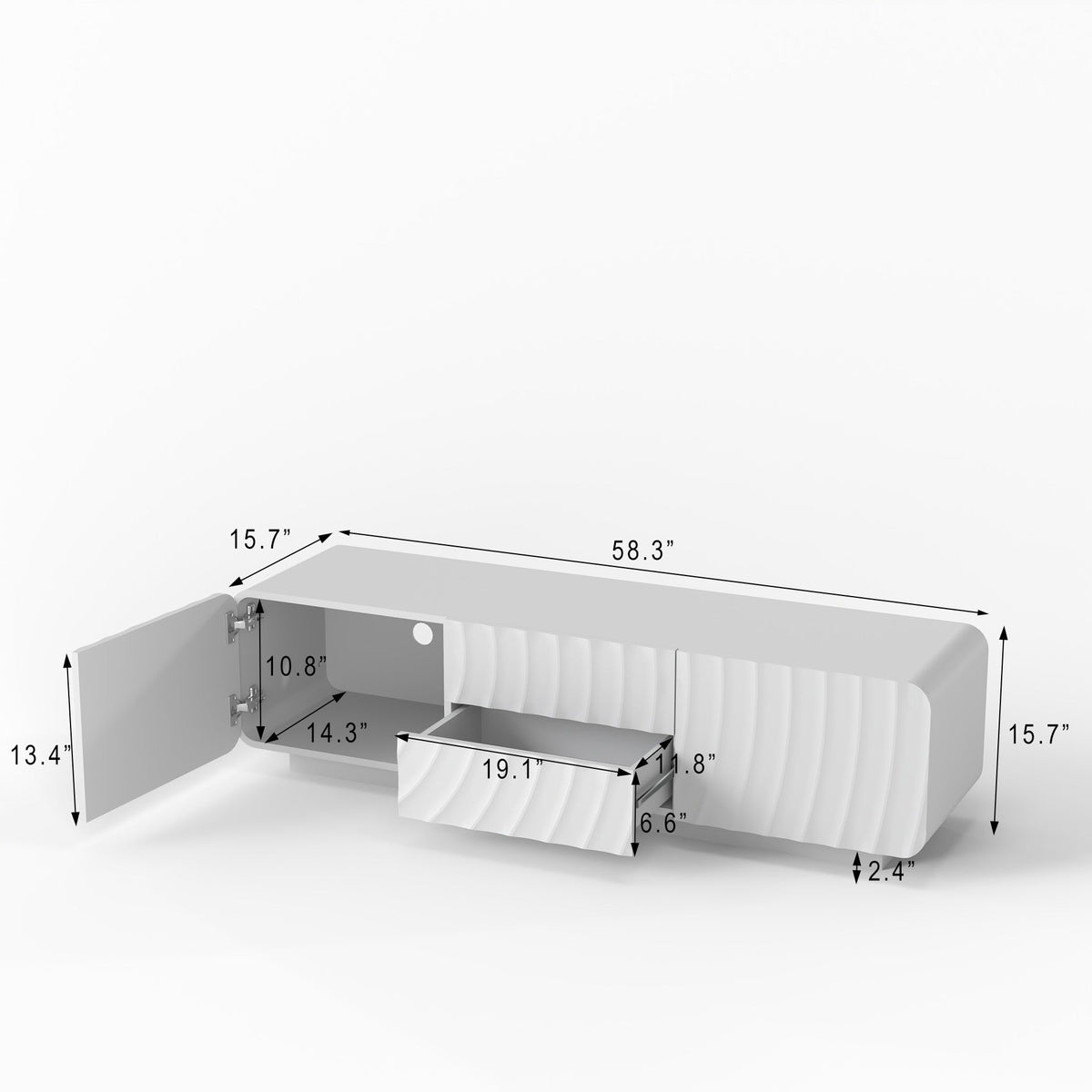 58" TV Console With Modern Unique Spiral Wave Design