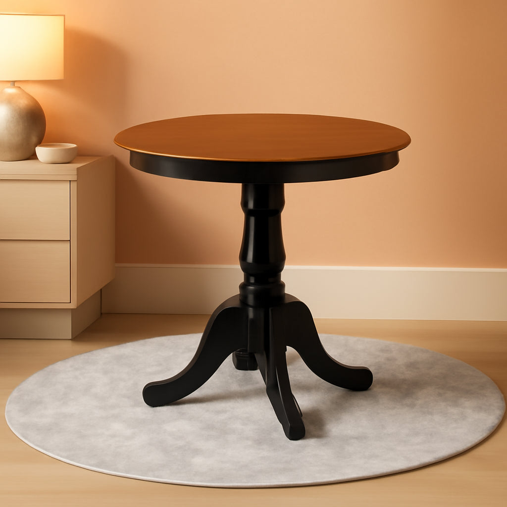 Edan 30 Inch Round Rubber Wood Dining Table Black And Cherry