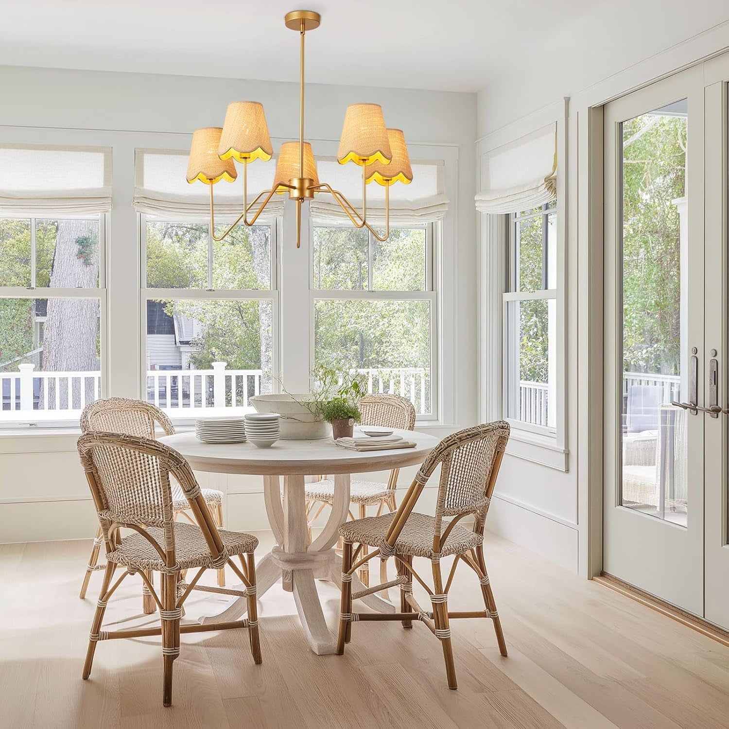 28 Inch Rattan Chandelier Antique Brass Five Light Pendant-3