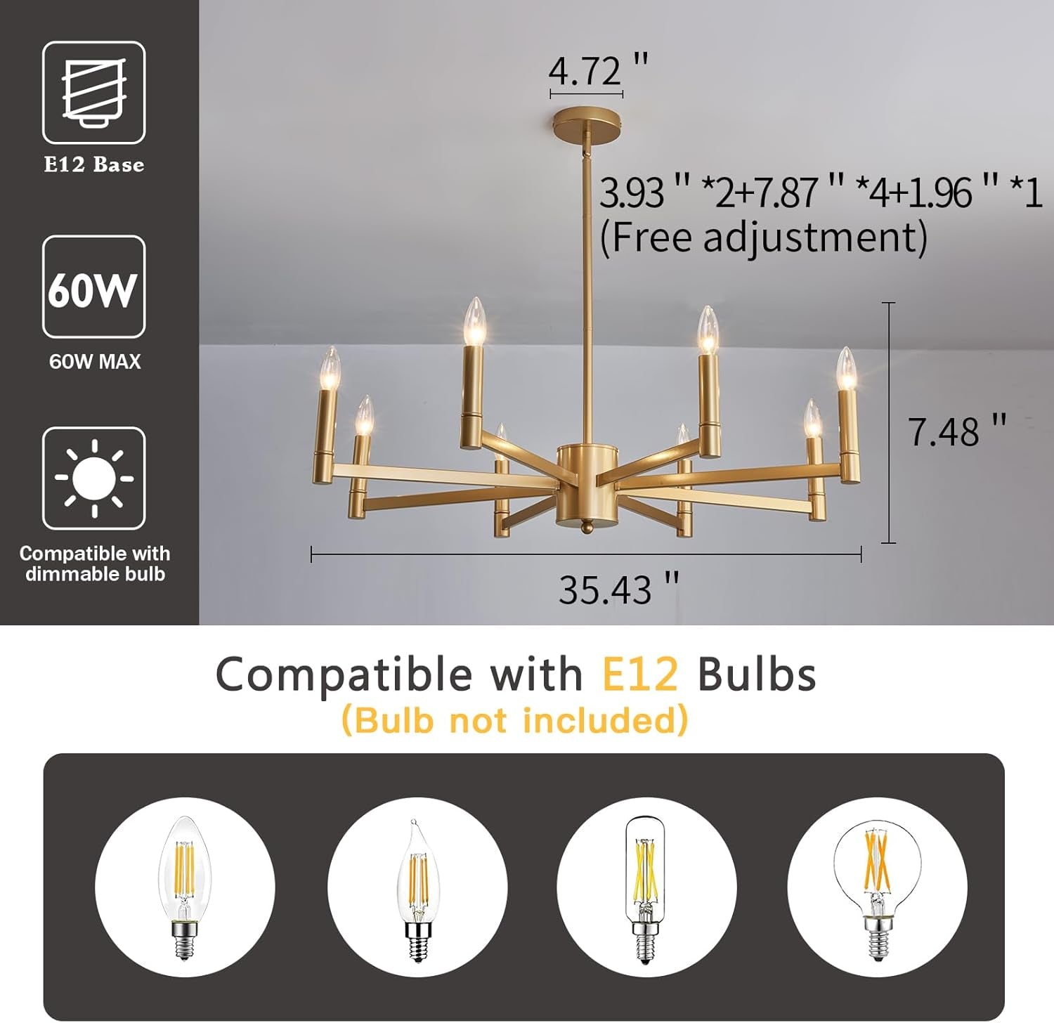 Gold Eight Light Candle Chandelier Modern Farmhouse-1