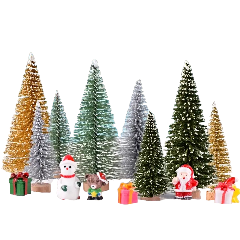 Set of 8 Pine Needle Christmas Tree Micro Bonsai Decorations-0