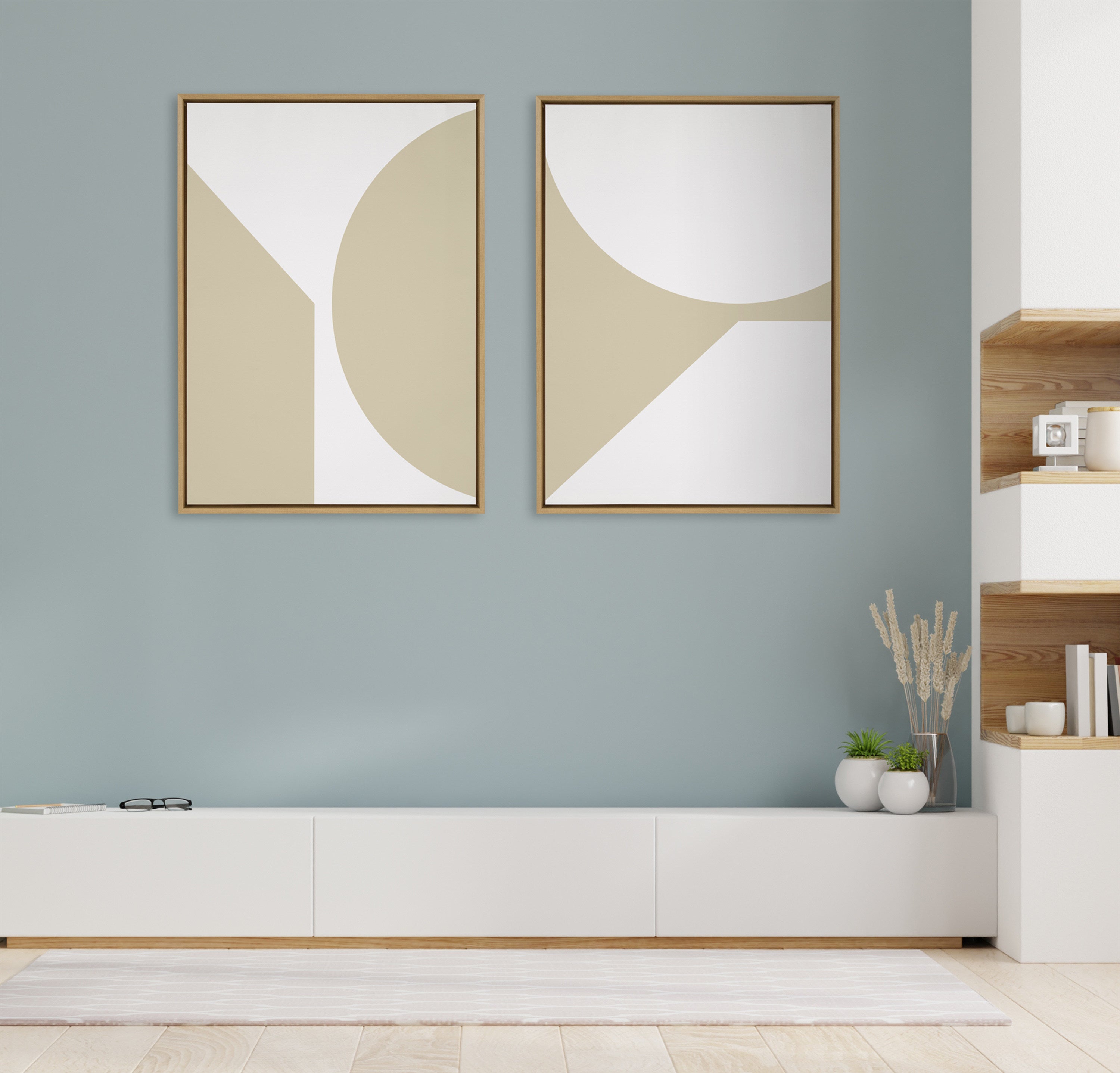 Sylvie Minimal Max Mod I Soft Neutral Framed Canvas by The Creative Bunch Studio