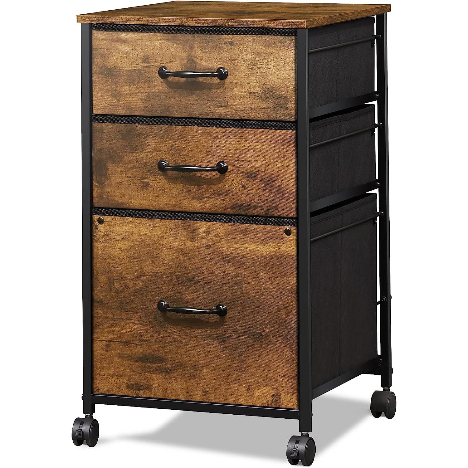 Rolling File Cabinet 3 Drawer In Rustic Brown Office Furniture