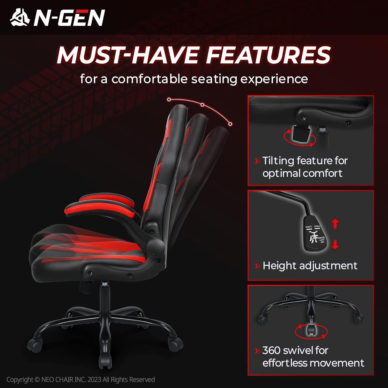 NGEN Gaming Chair With Adjustable Lumbar Support Red