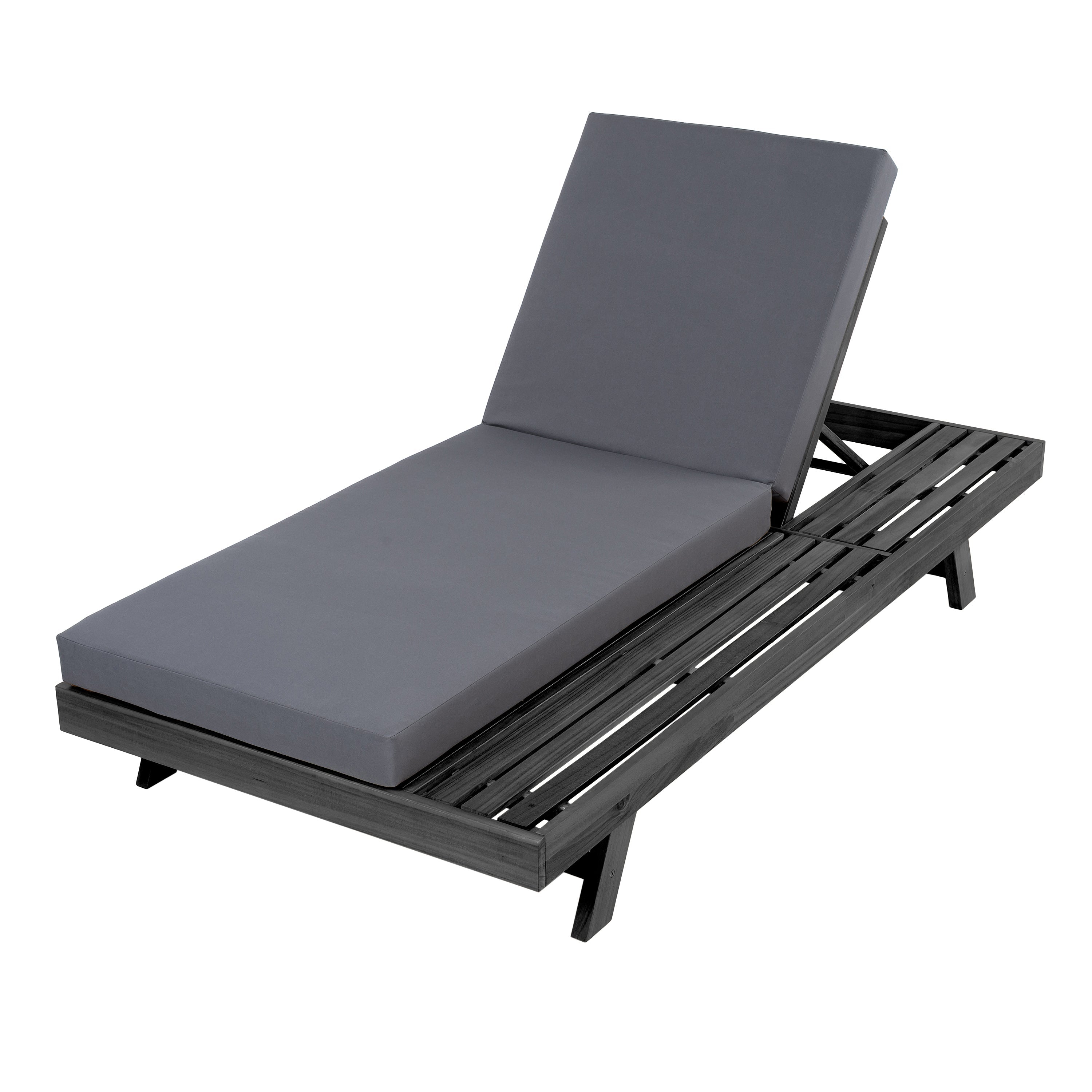 Lounge Chaise Set in Black Acacia Wood with Water-Resistant Cushions