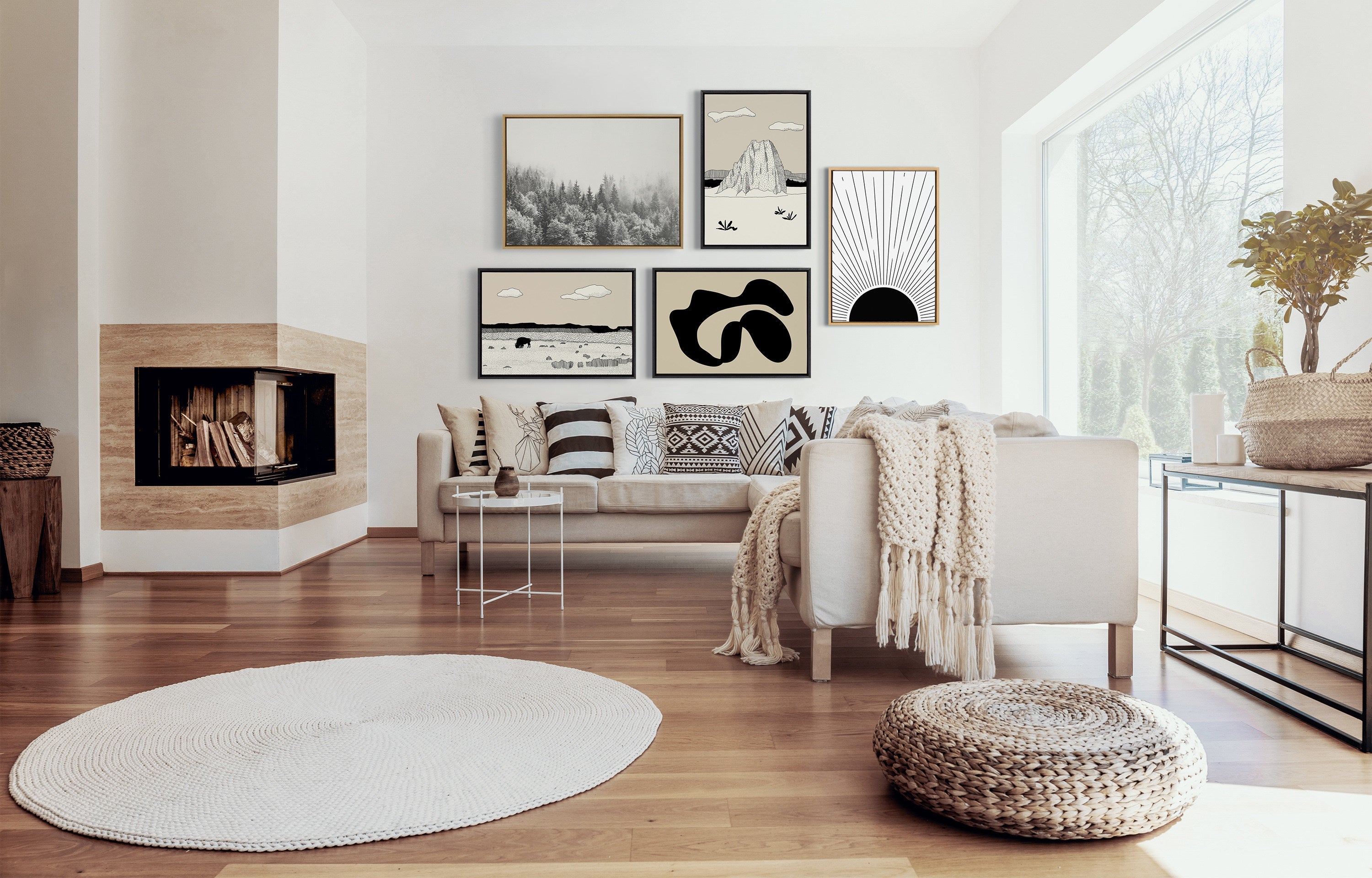 Sylvie Forest On A Foggy Day BW Framed Canvas by The Creative Bunch Studio