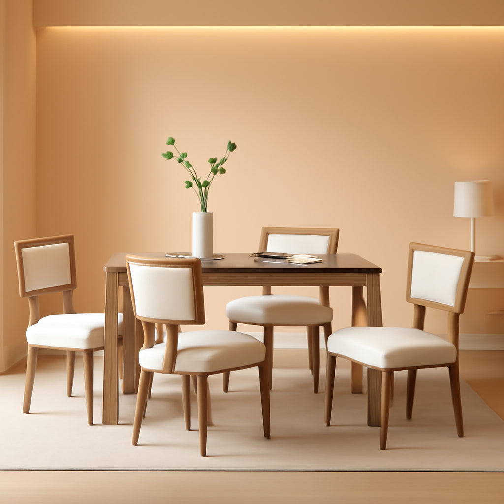 Mid Century Modern Armless Dining Chairs Beige Tone