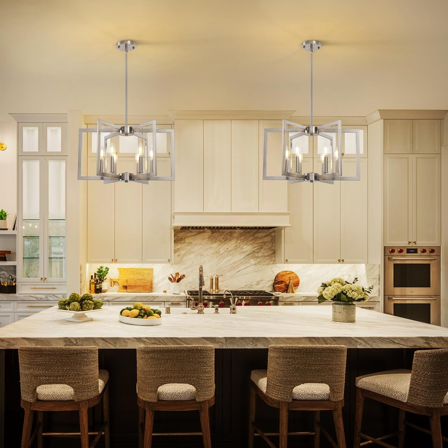 6 Light Brushed Nickel Geometric Chandelier Kitchen-2