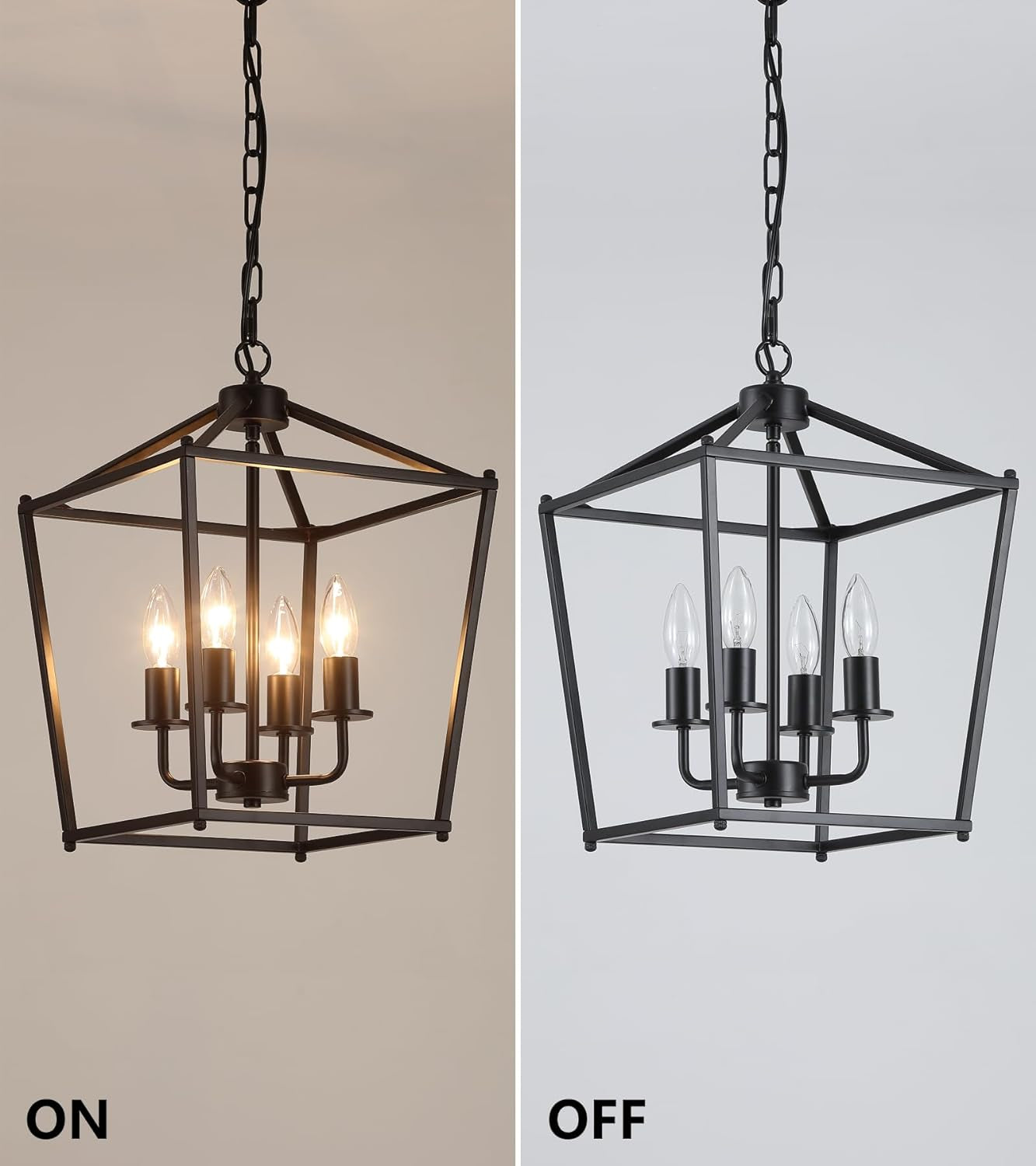 UL Black Industrial Lantern Chandelier 4 Light Pendant
