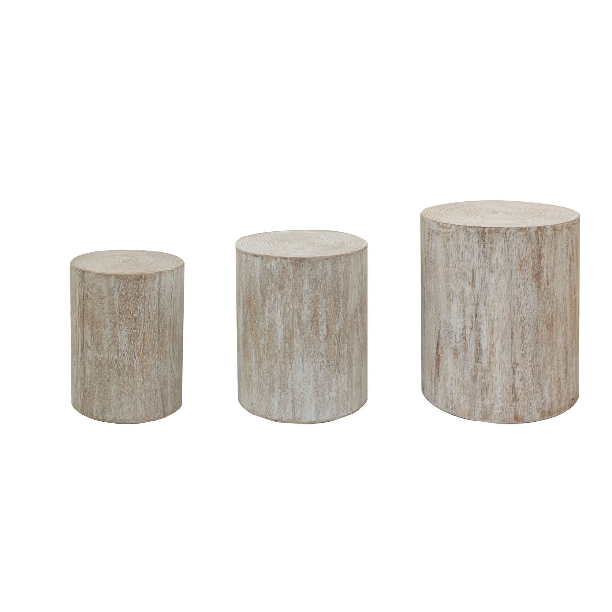 Set of 3 Rounded Wood Coffee Tables with Whitewashed Wood Finish