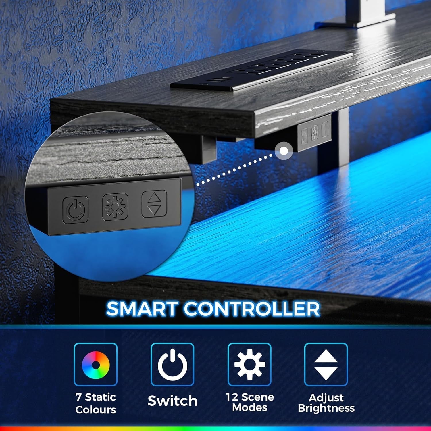 47 Inch Grey Gaming Desk With LED Lights And Drawers