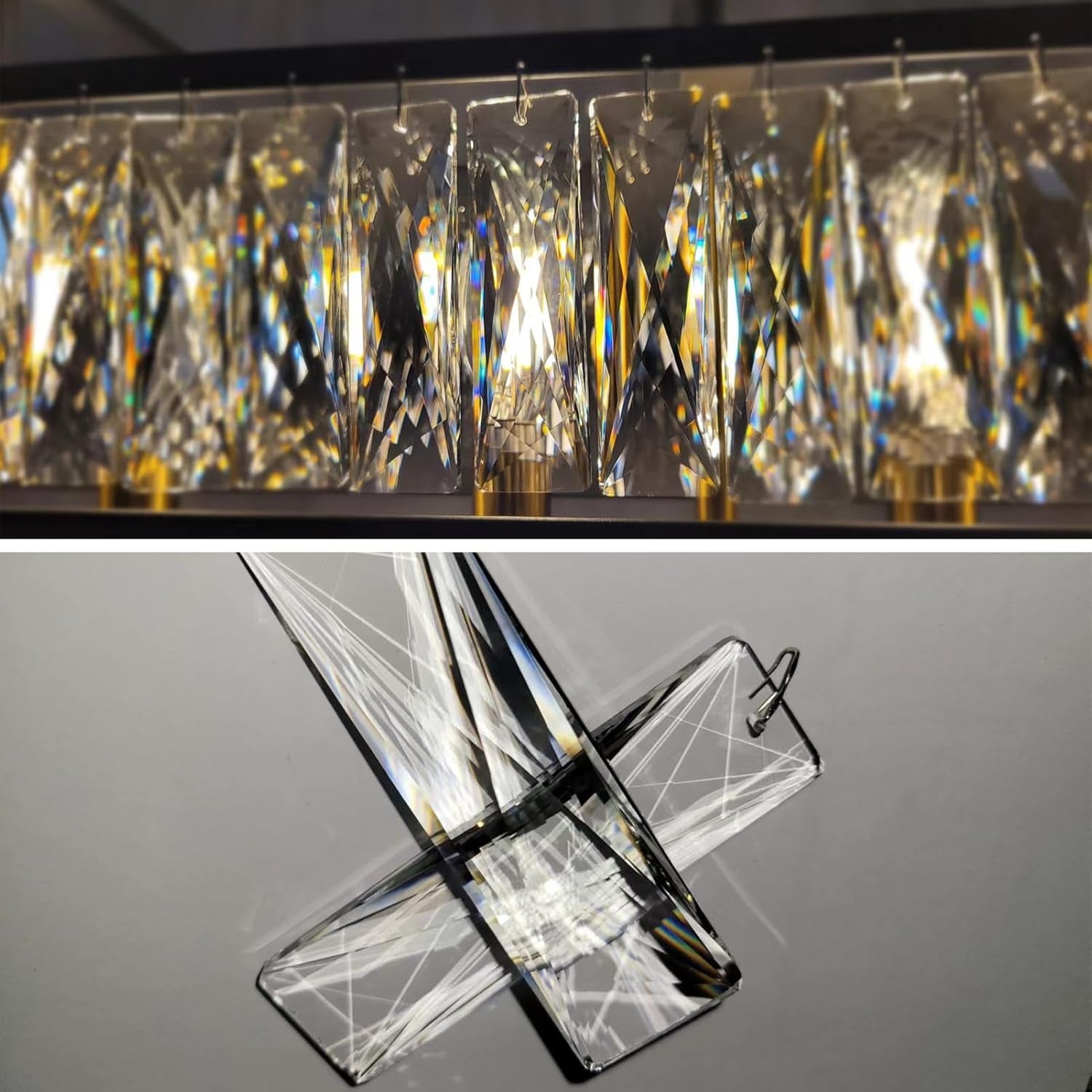 Black Six Light Rectangular Crystal Chandelier Dining Room-2