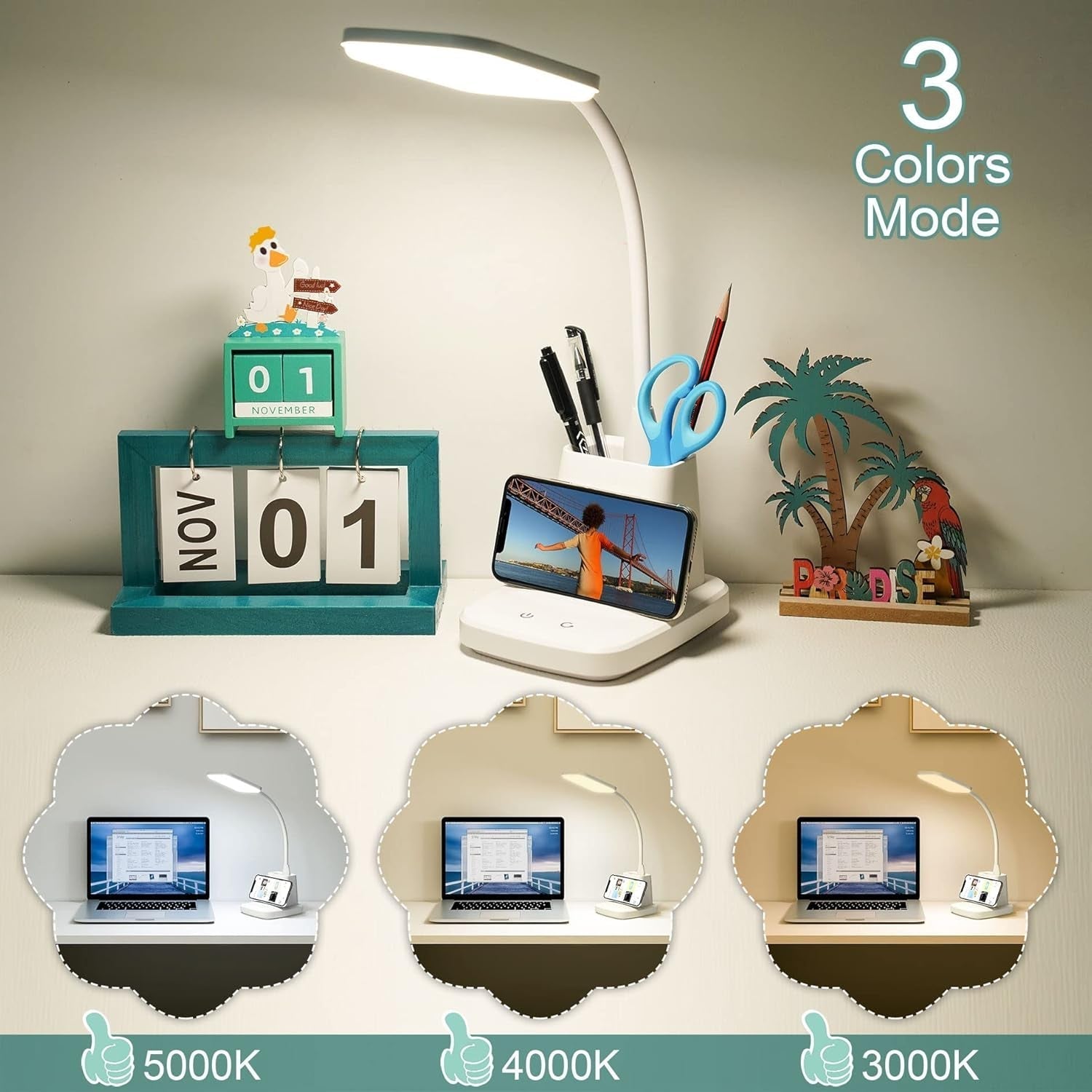 LED Desk Lamp With Wireless Charger White 800 Lumen