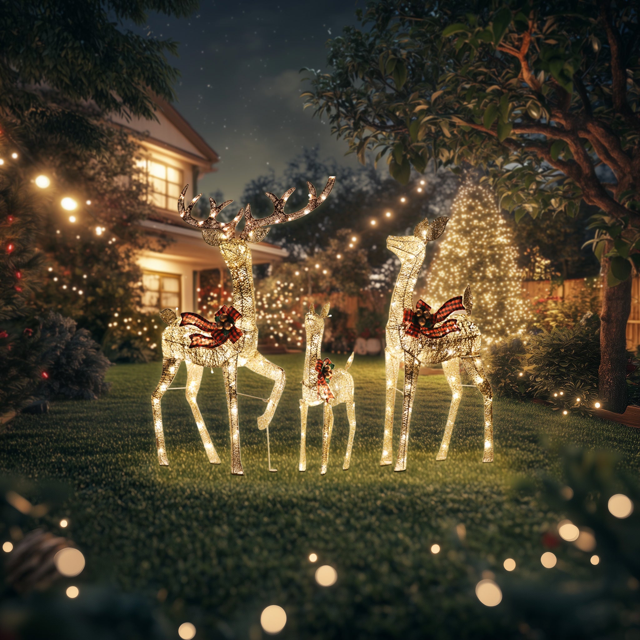 3-Piece Large Lighted Christmas Golden Reindeer Family Set-2