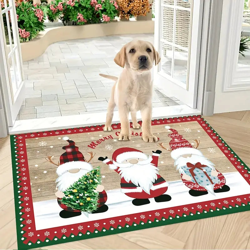 Merry Christmas Kitchen Rug - Festive Red and Green Polka Dots-2