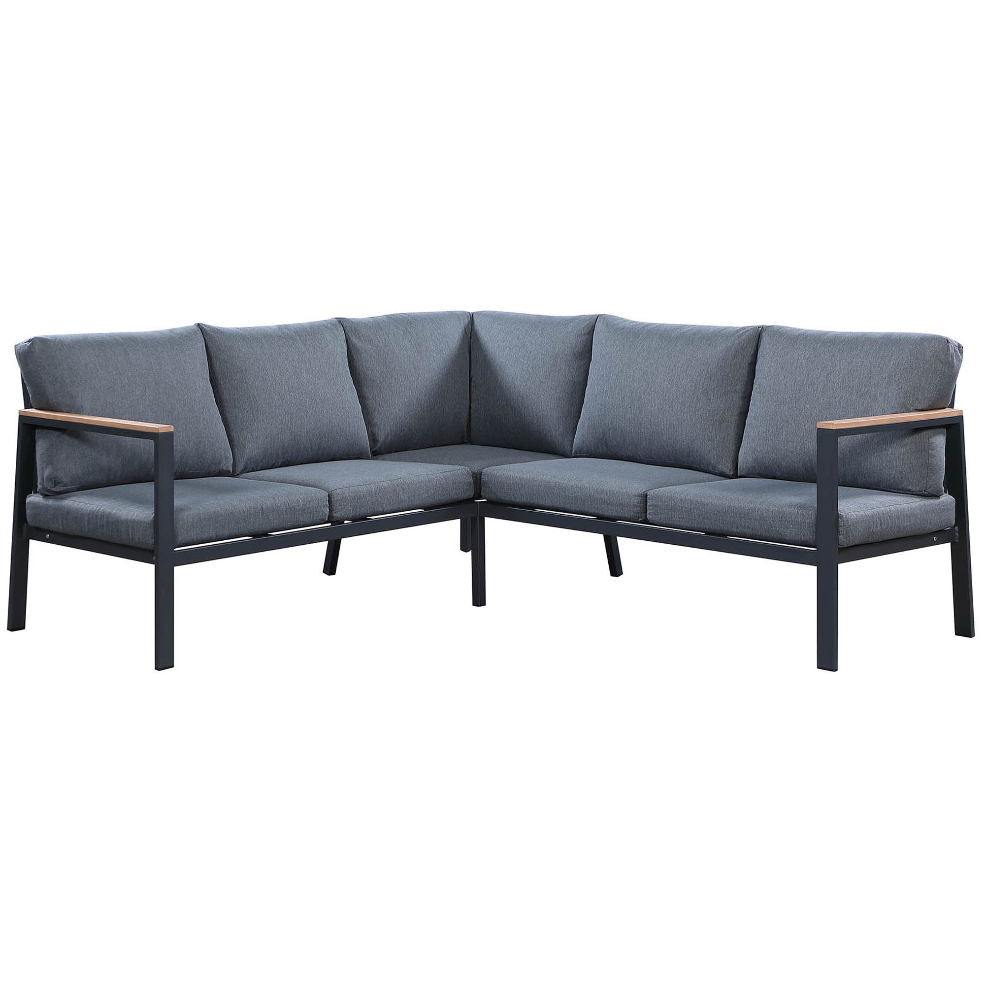 Rossio Outdoor 4 Piece Sectional Sofa,Matte Charcoal Aluminum Frame,Teak Finished