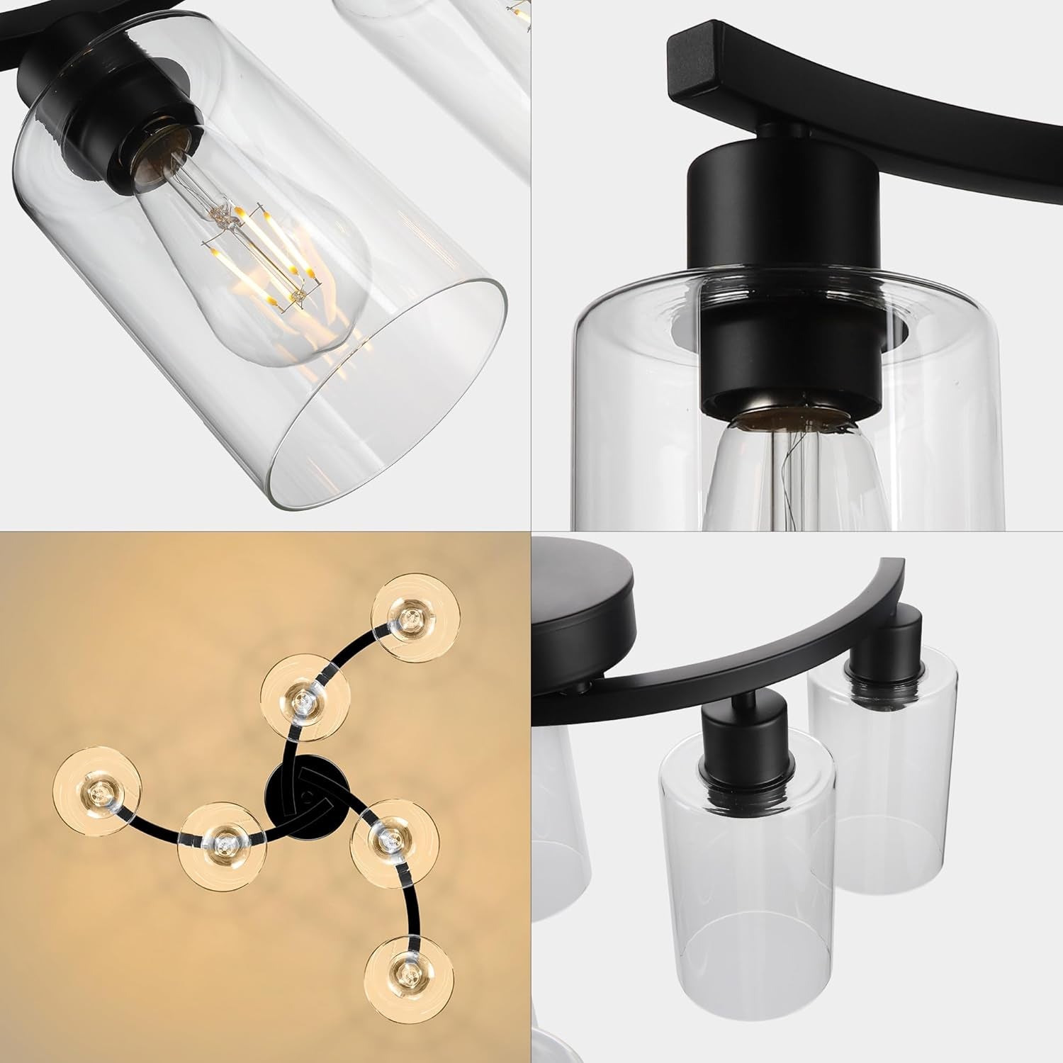 Six Light Black Farmhouse Chandelier With Adjustable Height