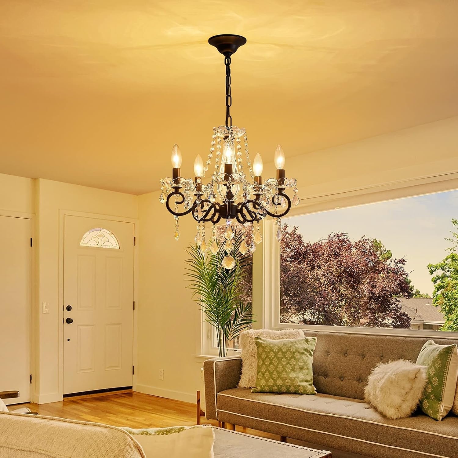 Small Black Crystal Chandelier Pendant Light Fixture-1