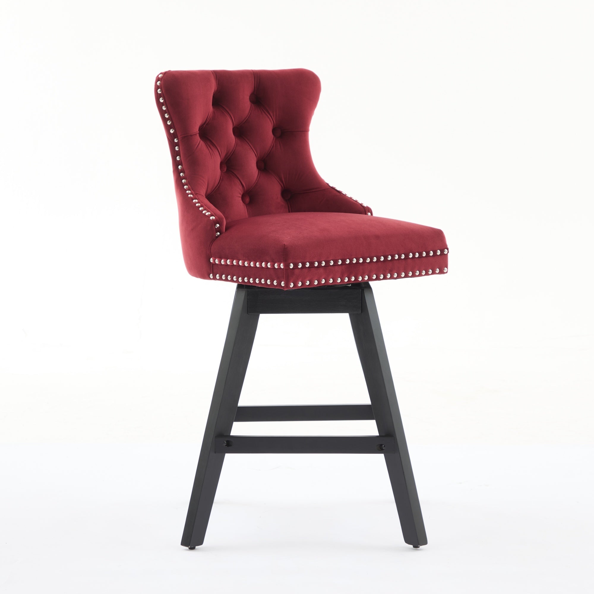 Swivel Velvet Barstools with Button Tufted Decoration - Set of 2 (Wine Red)