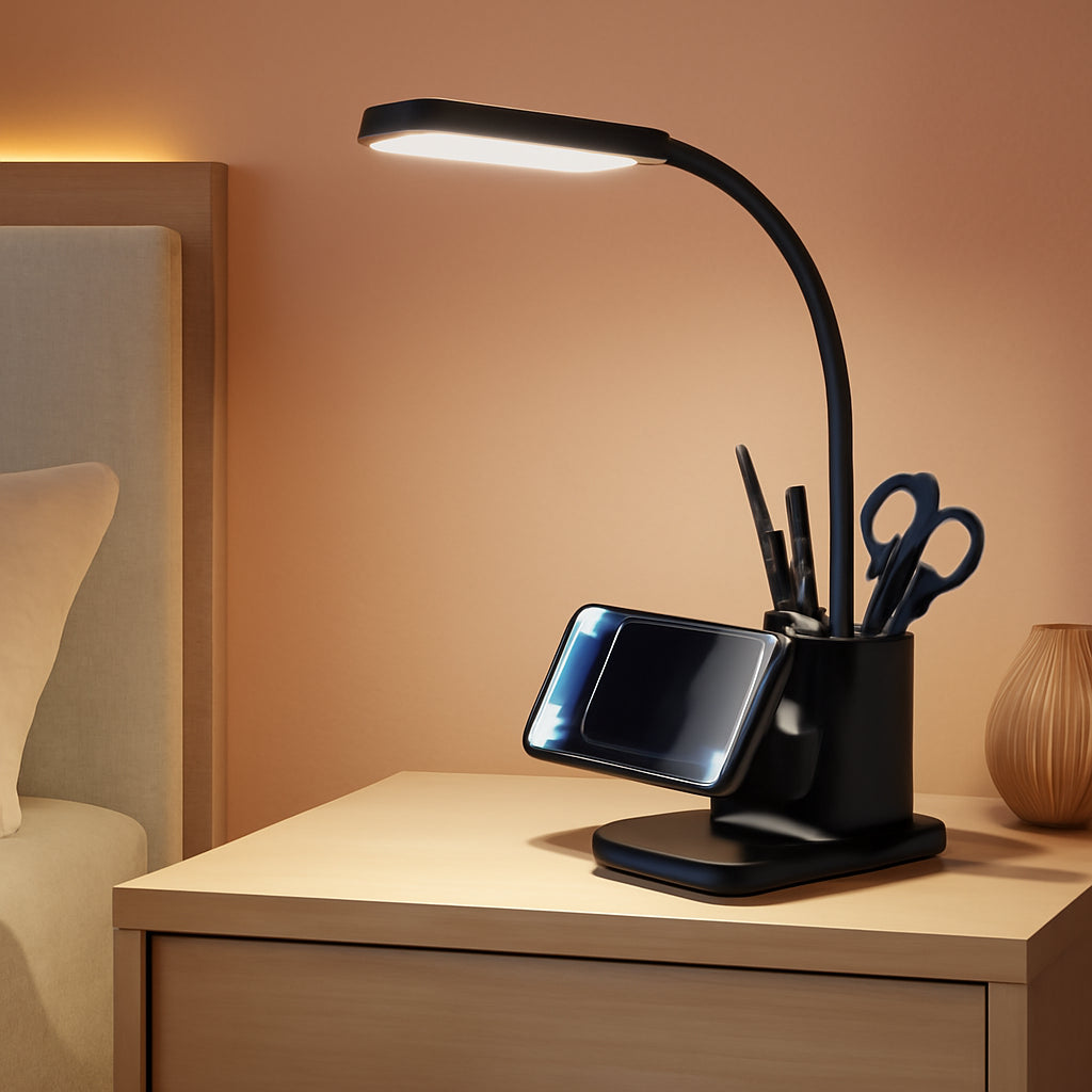 LED Desk Lamp With Wireless Charger Black For Home Office