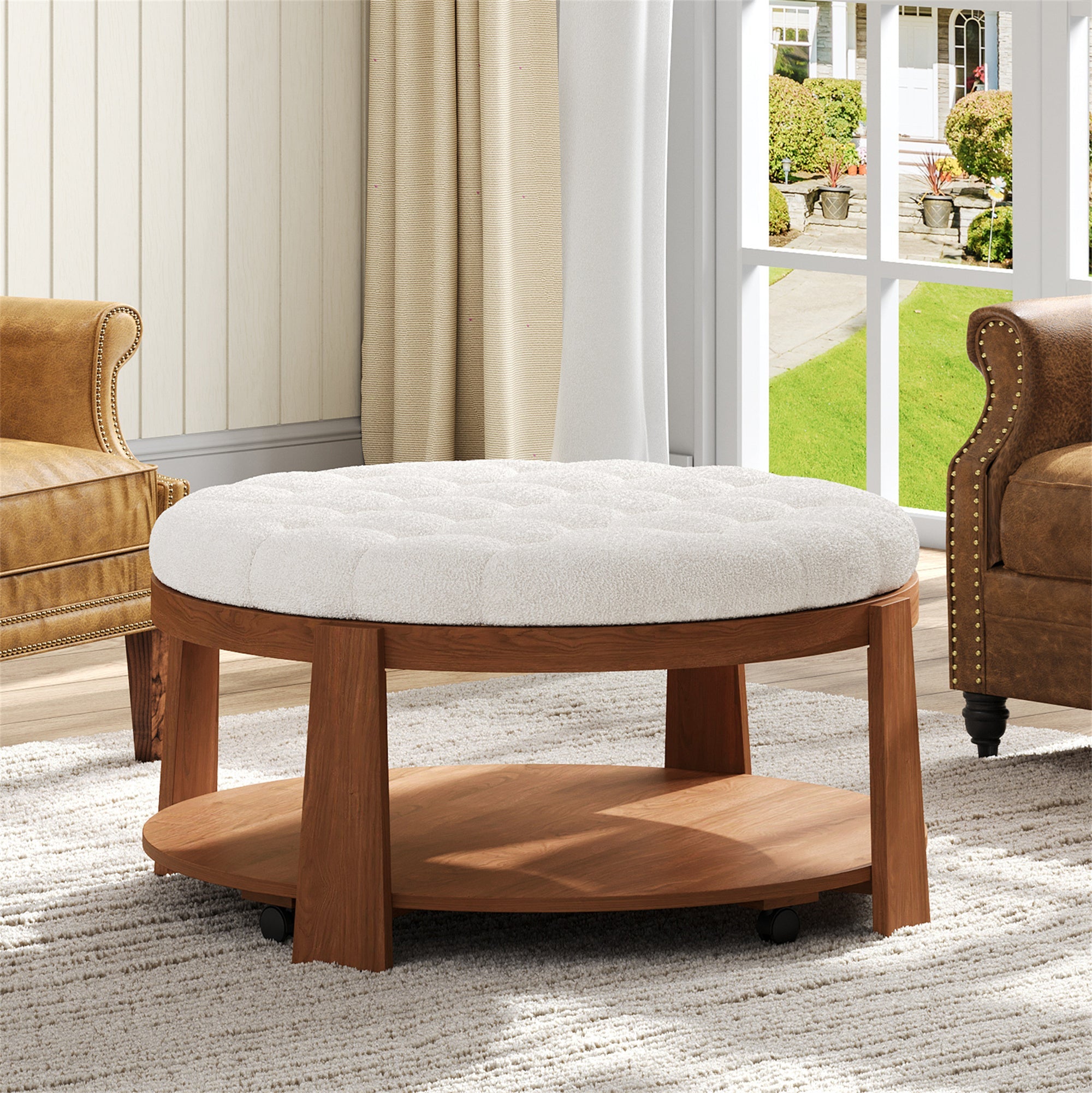 Modern Large Round Ottoman Coffee Table 2-Tier