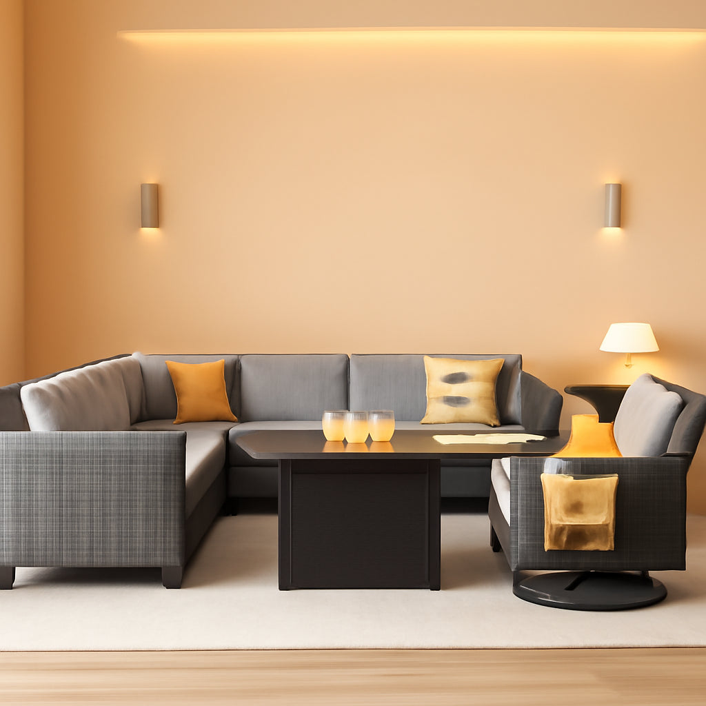 11 Piece Outdoor Patio Furniture Set With Fire Pit Table Dark Grey Wicker Sectional And Swivel Chairs