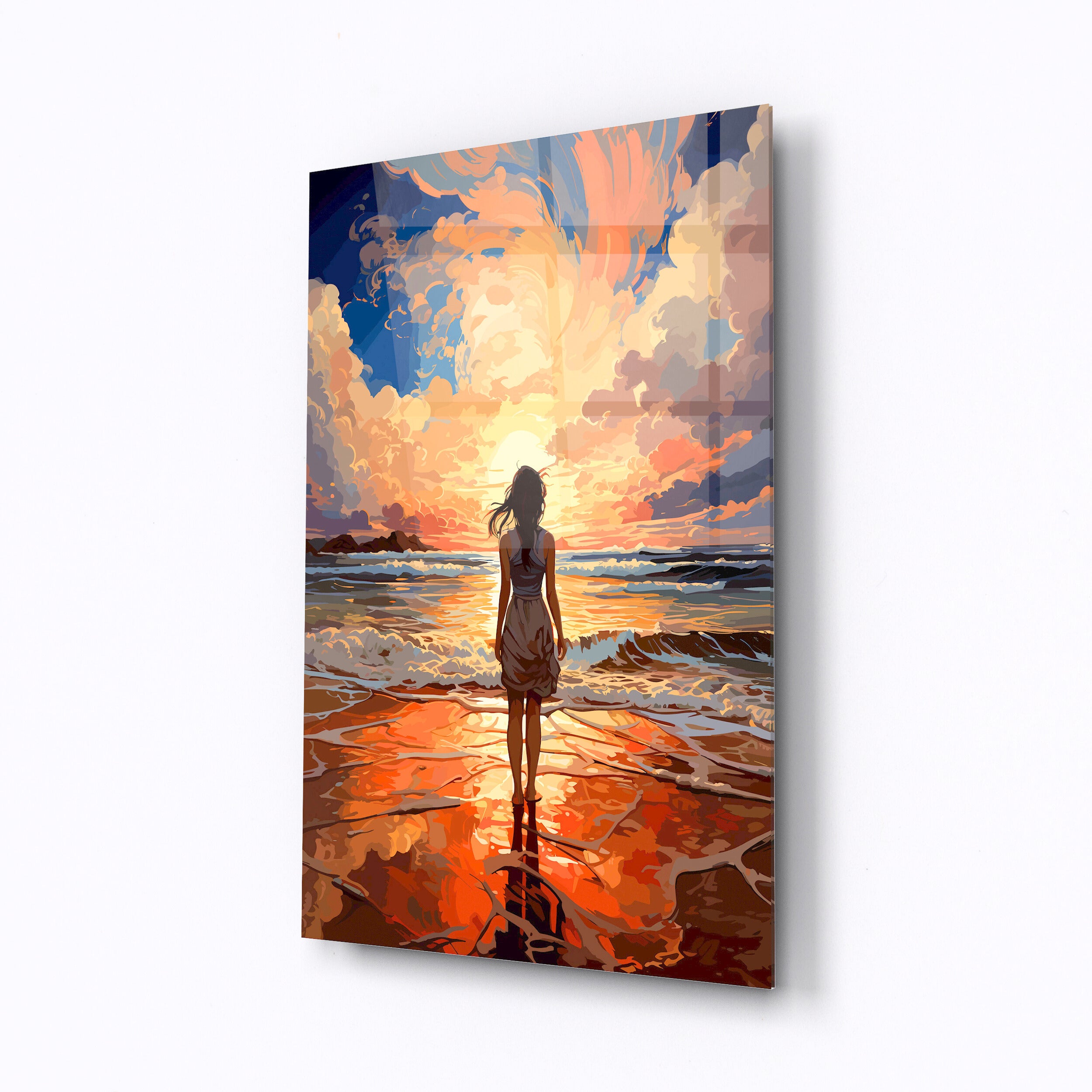 Tempered glass wall art Girl on the beach-0