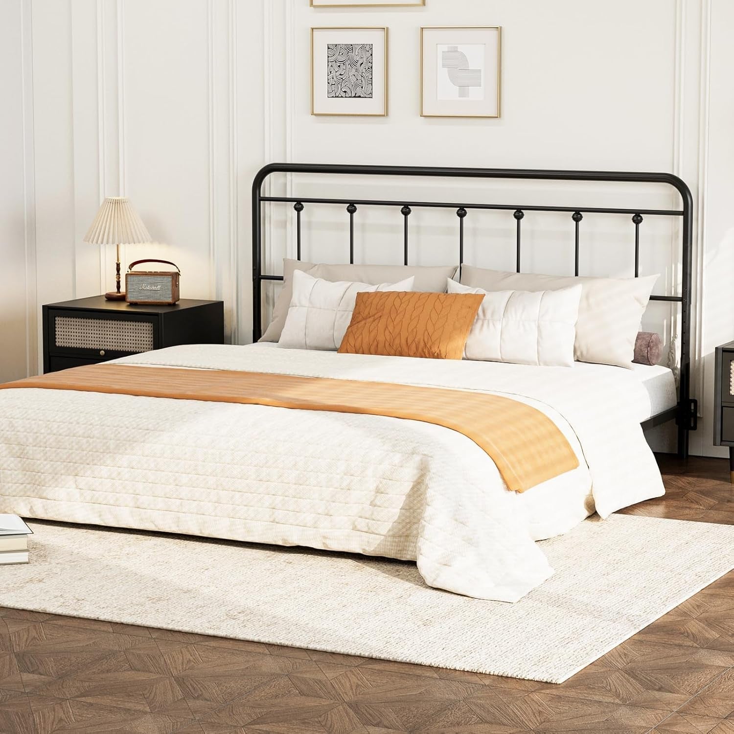 Adjustable Metal King Size Headboard With Victorian Style