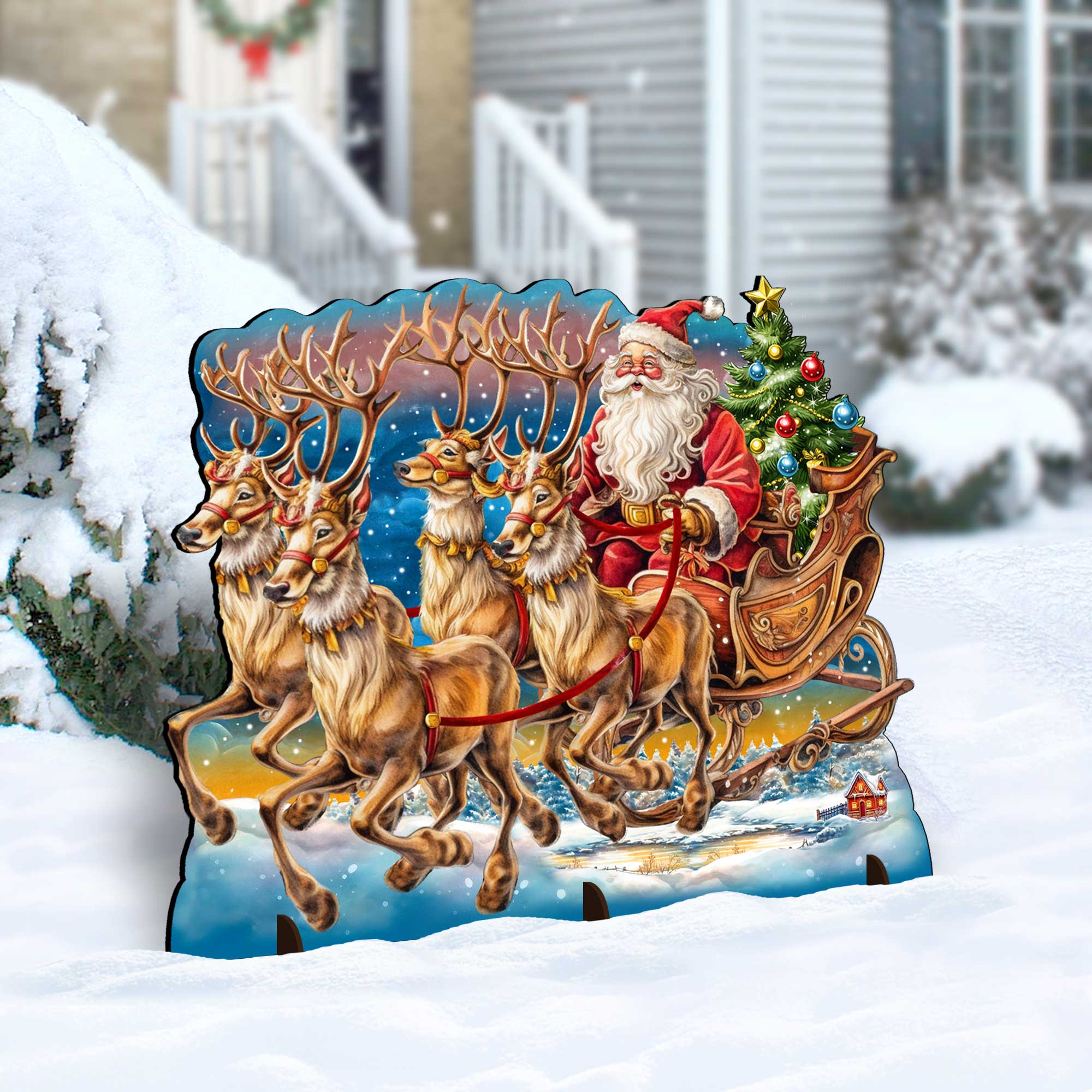 Santa in Sleigh Outdoor Decor by G. Debrekht | Christmas Santa Snowman Décor - 8611037F-0