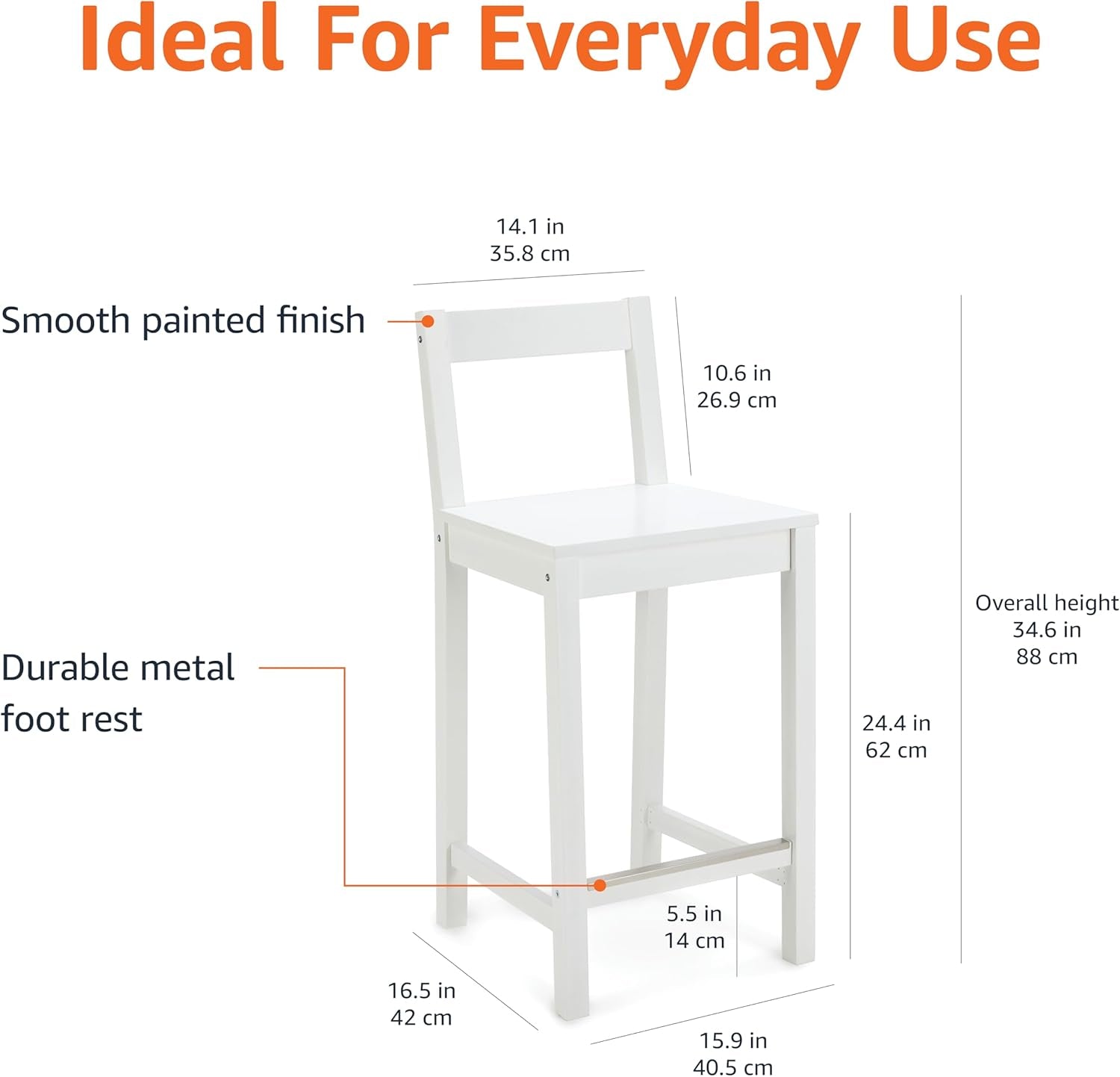 White Wooden Bar Stool With Backrest, Counter Height