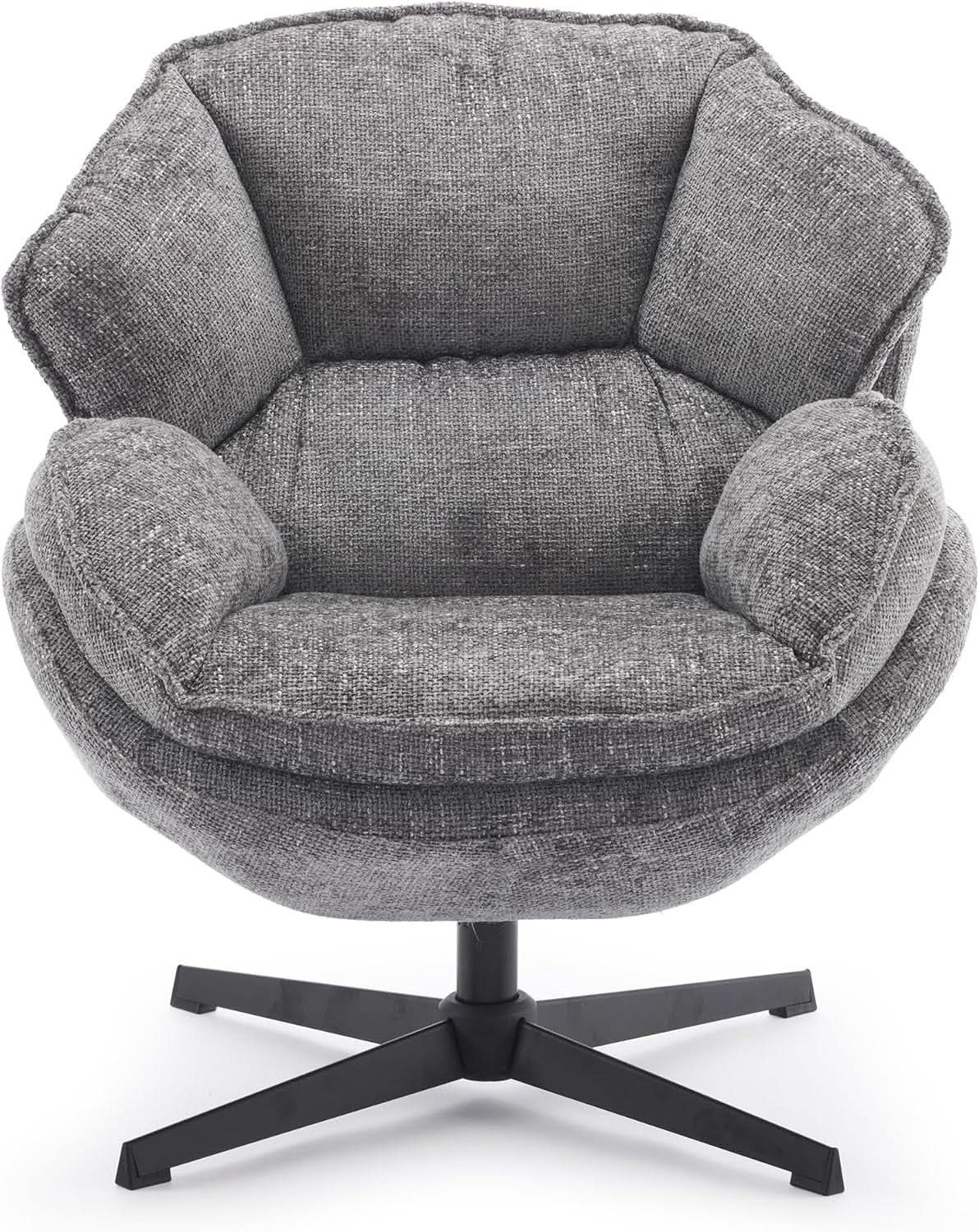 Gray Swivel Upholstered Accent Chair With Metal Legs