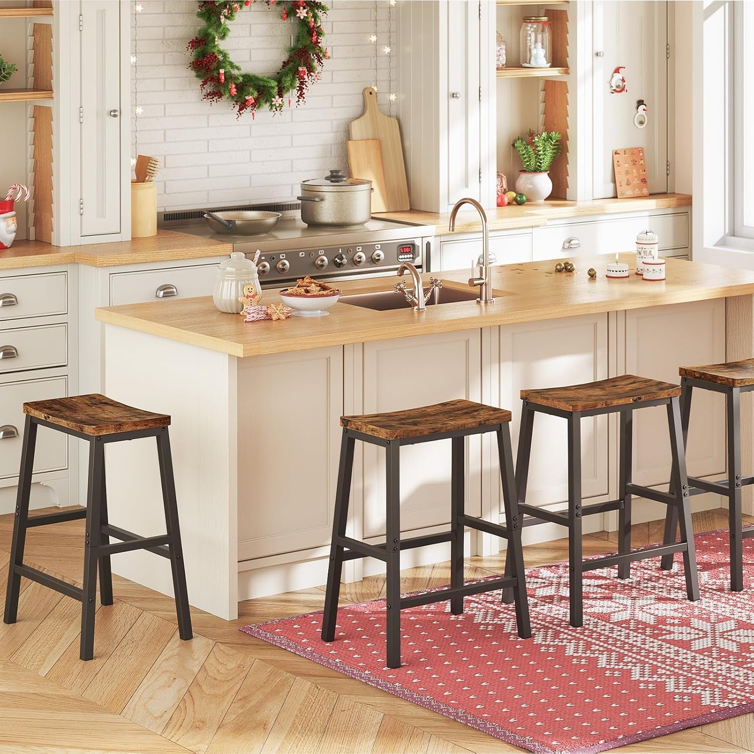 Bar Stools Set Of 2 23.6in Rustic Brown Kitchen Counter