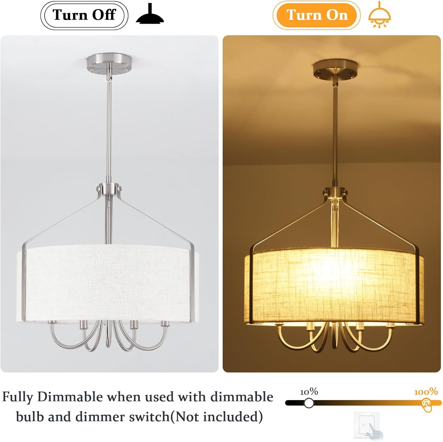 5 Light Drum Chandelier 18 Inch Brushed Nickel Fixture-4