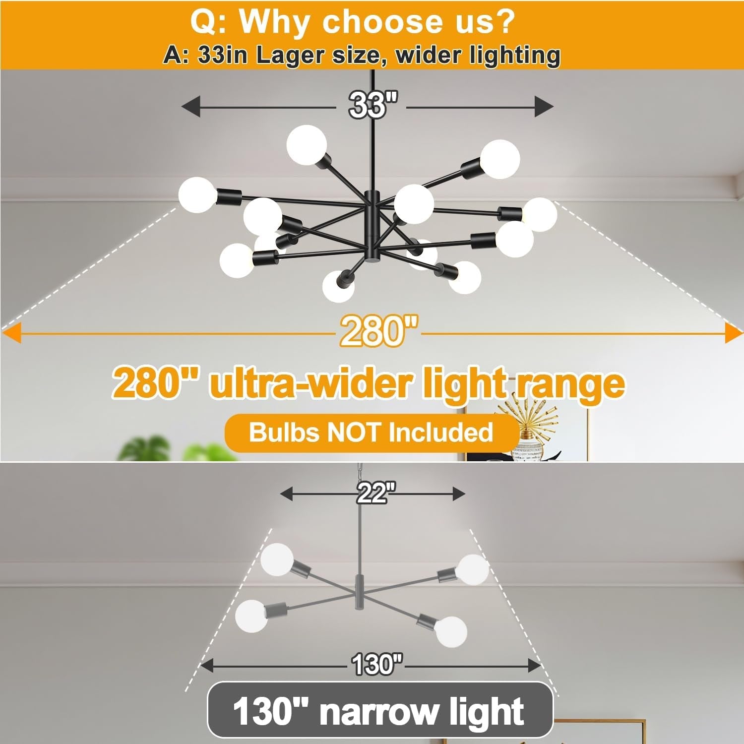 Twelve Light Matte Black Sputnik Chandelier Fixture-2