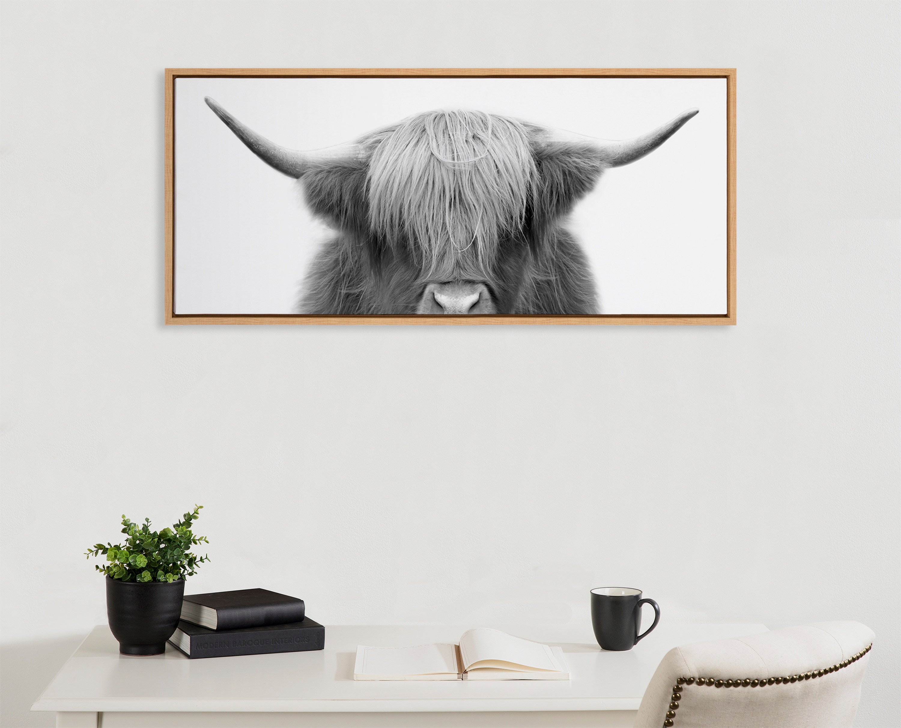 Sylvie Hey Dude Highland Cow Framed Canvas by The Creative Bunch Studio