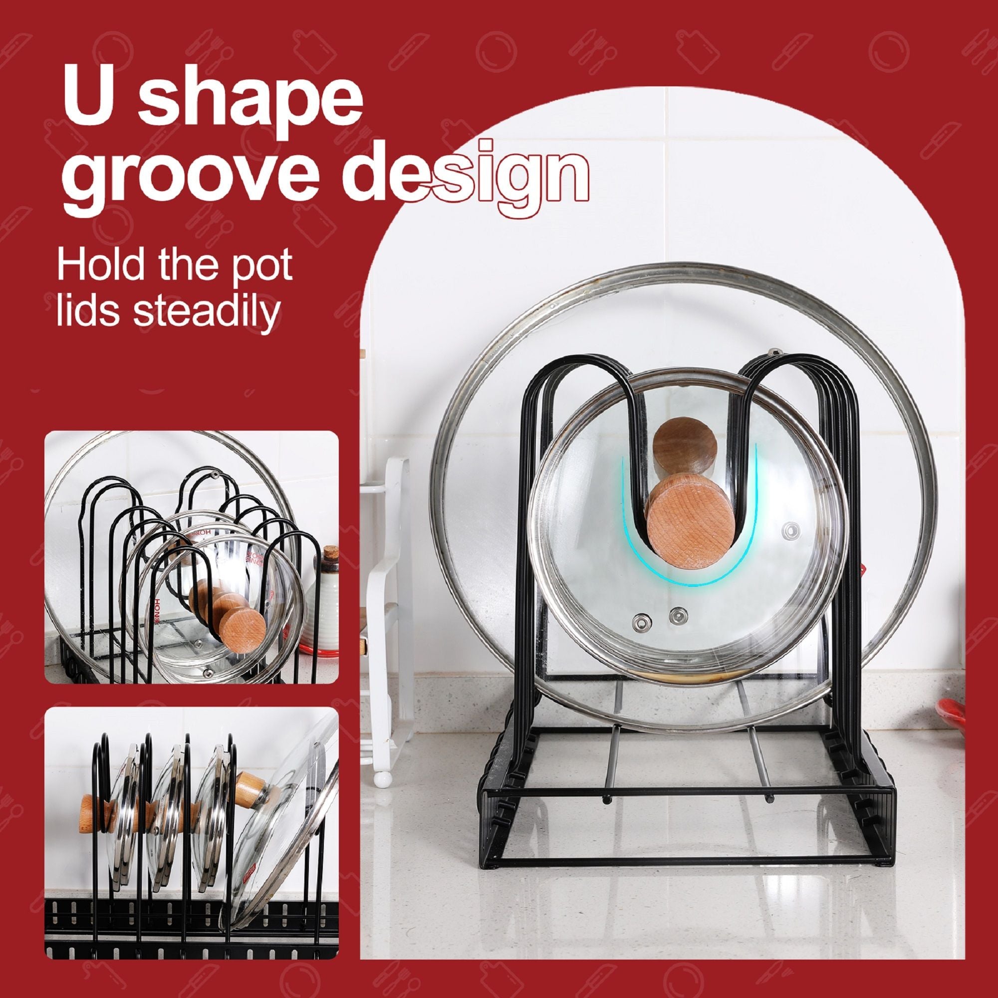 Adjustable Pot Rack Kitchen Storage Organizer - Black