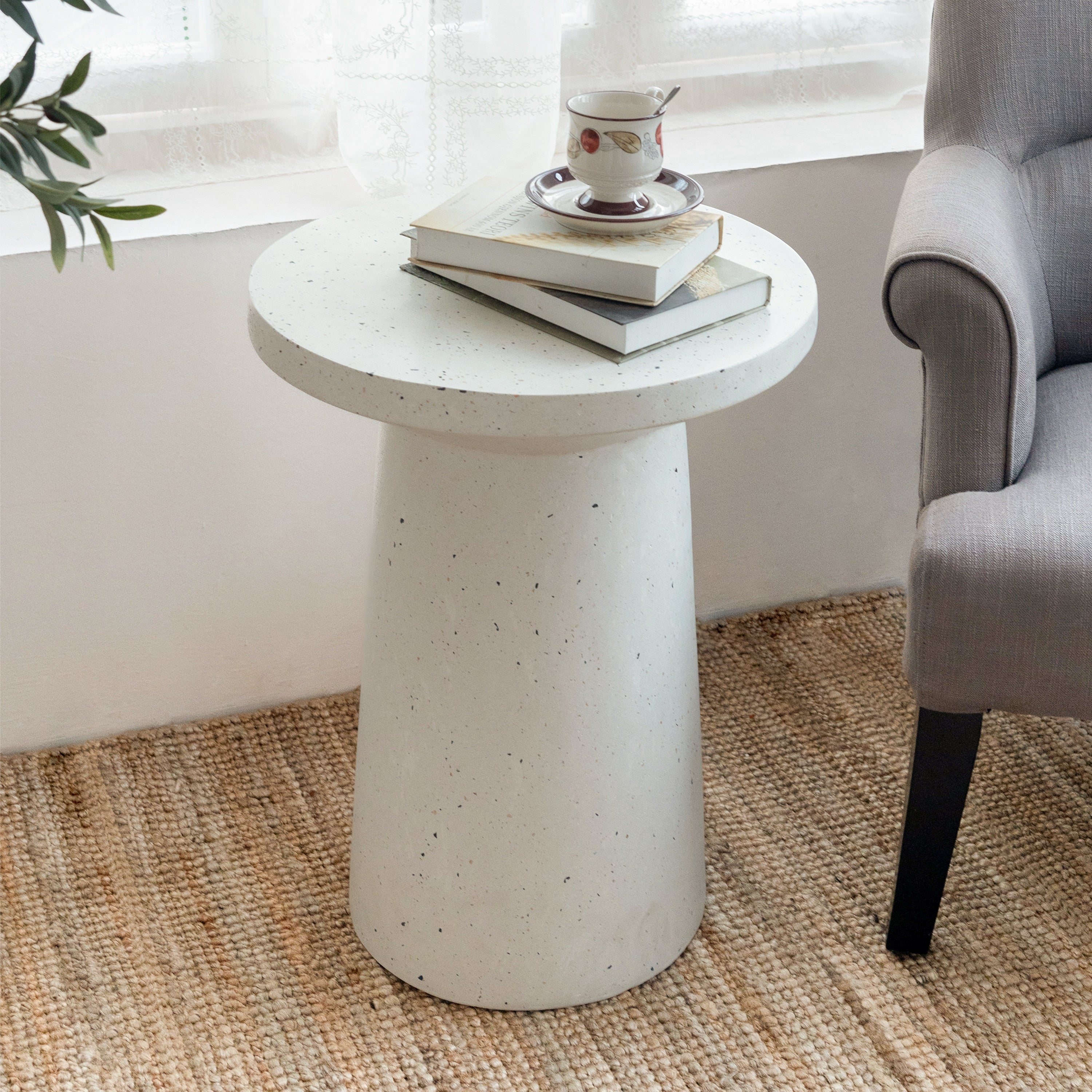 Outdoor 24" H MGO Terrazzo Side Table, White