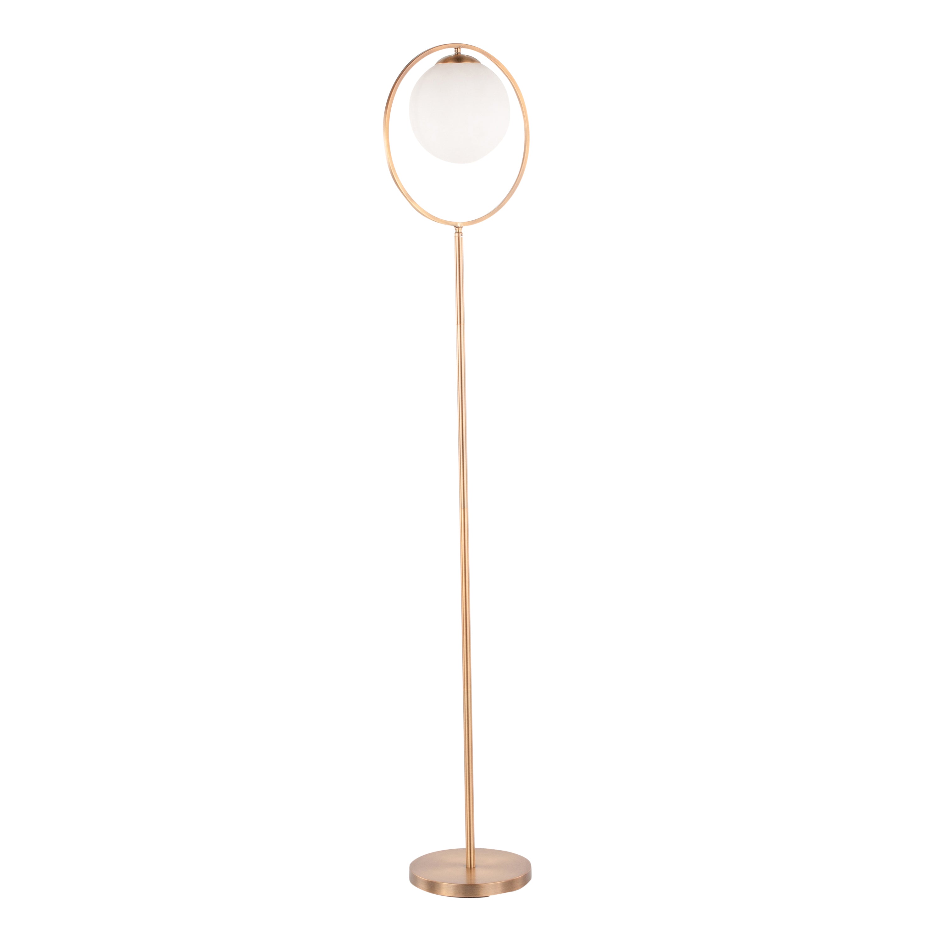 Moon Contemporary Floor Lamp in Gold Metal and Frosted Glass