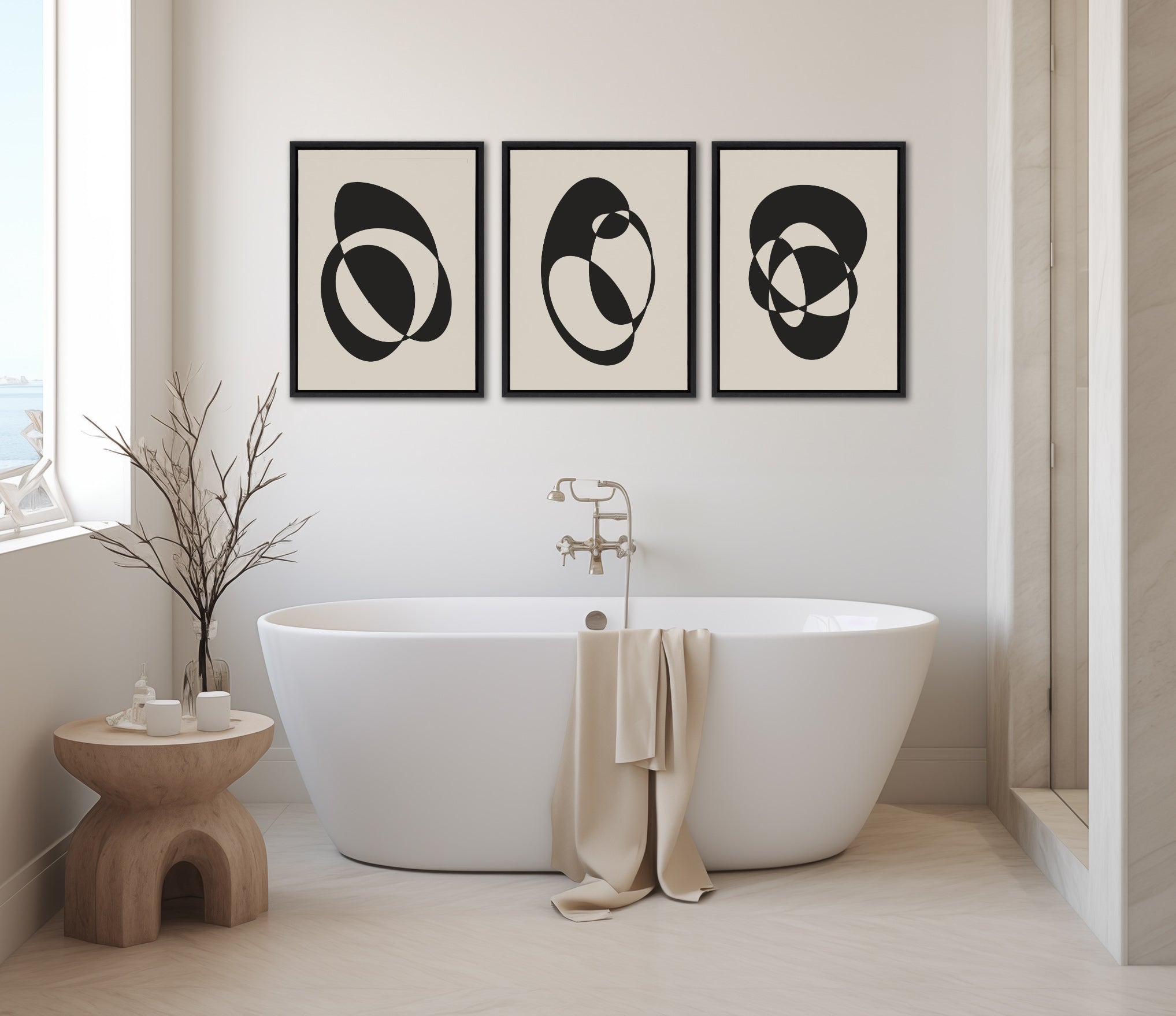 Sylvie Retro Midcentury Modern Abstract Graphic Shapes Framed Canvas Art Set by The Creative Bunch Studio