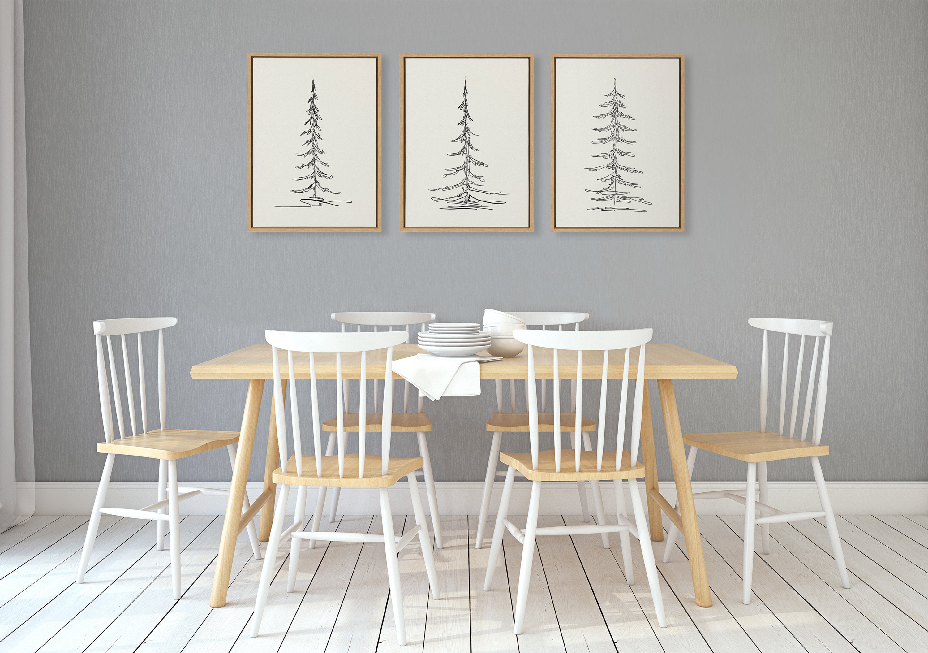 Sylvie Minimalist Evergreen Trees Framed Canvas Set by The Creative Bunch Studio