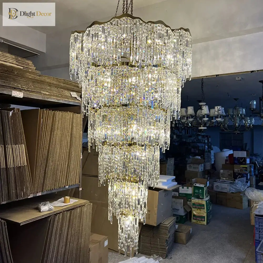 Elegant Crystal Gold Chandelier | Hallway & Entry Lighting