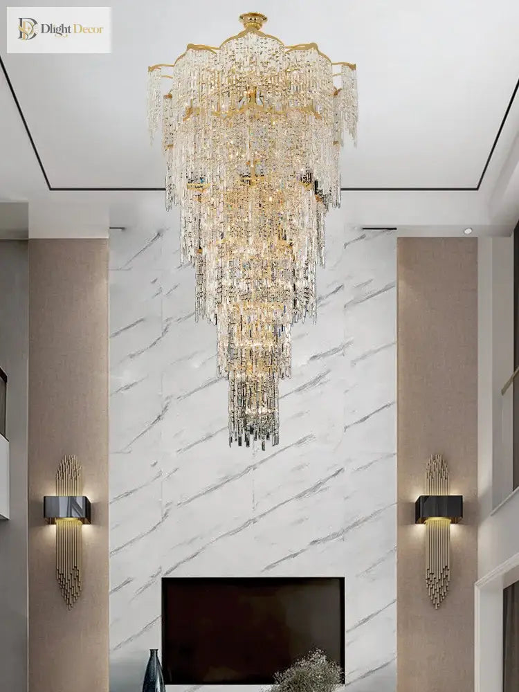 Elegant Crystal Gold Chandelier | Hallway & Entry Lighting