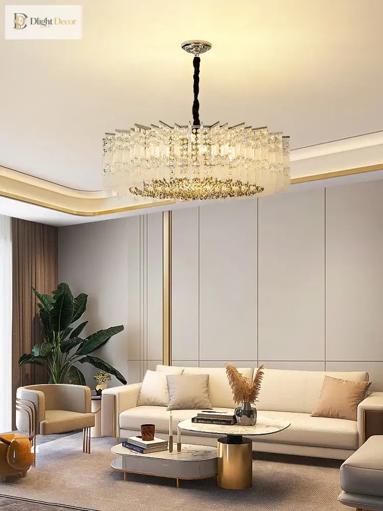 Elegant LED Crystal Gold Chandelier | Living Room Lighting