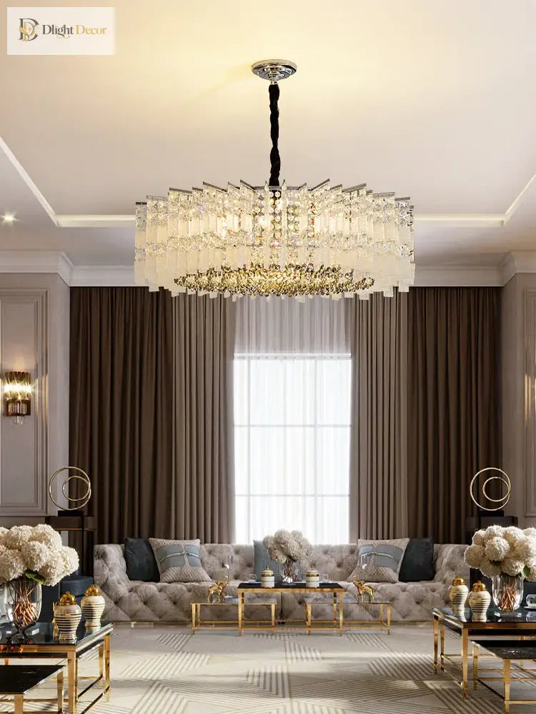 Elegant LED Crystal Gold Chandelier | Living Room Lighting