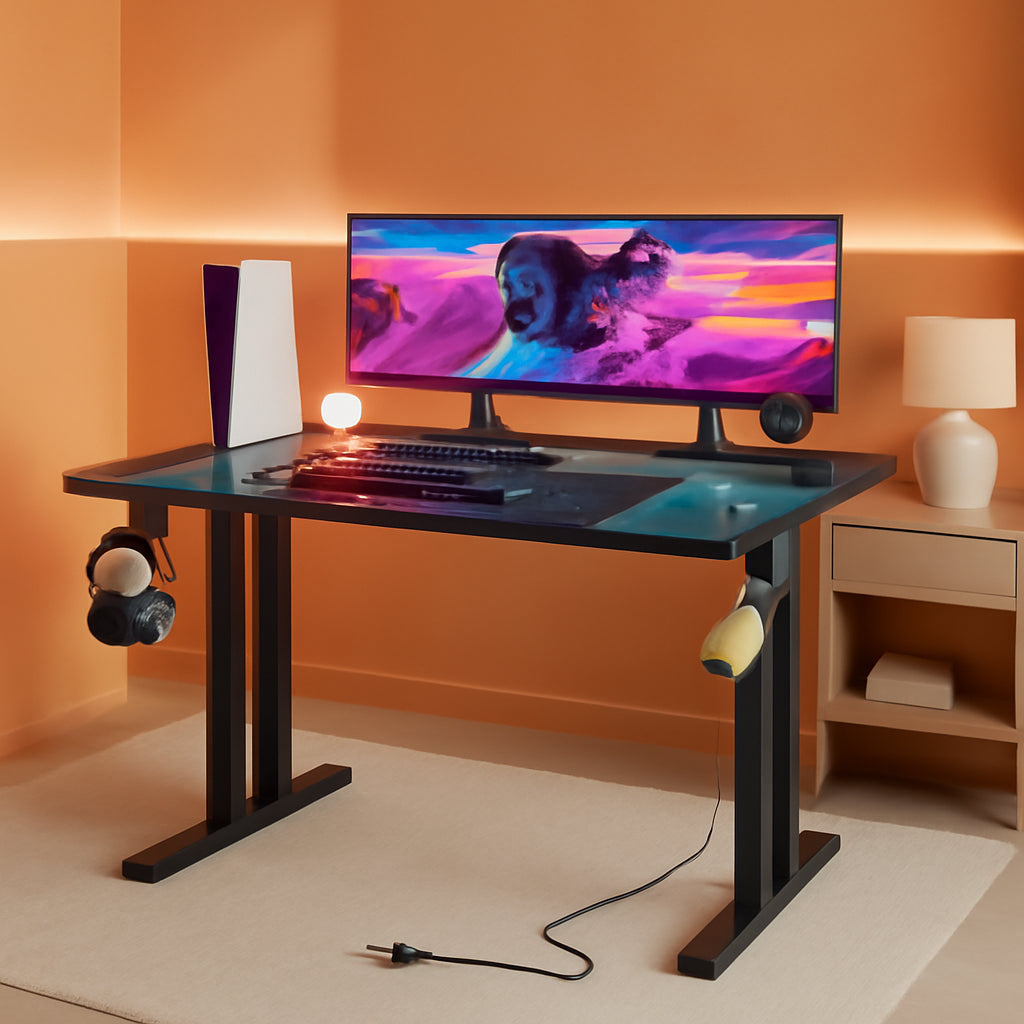 Ergonomic 63 Inch Gaming Desk With LED Lights