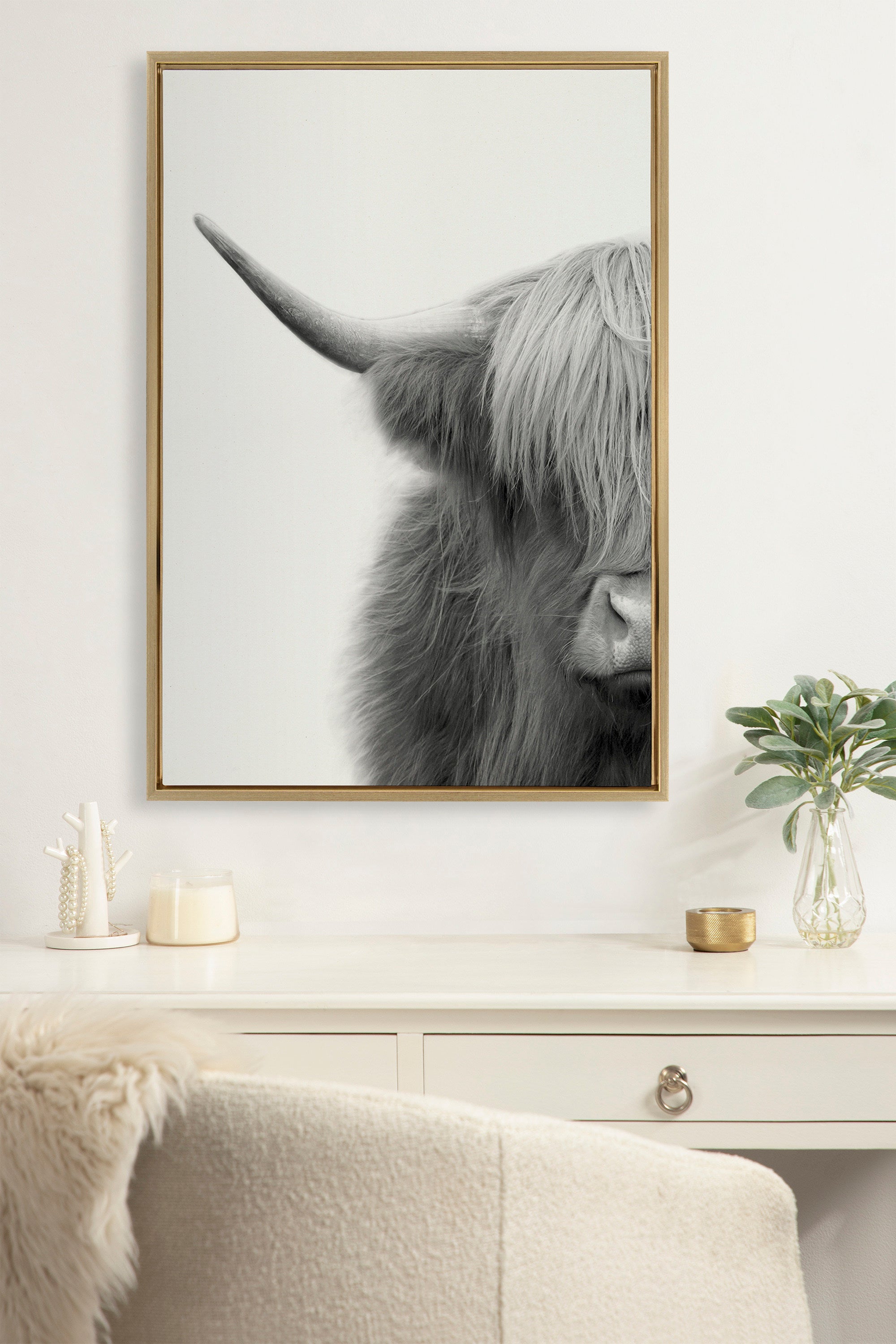 Sylvie Hey Dude Highland Cow Crop Framed Canvas by The Creative Bunch Studio