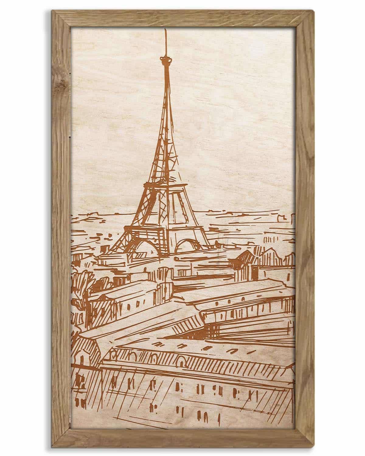 Wooden picture of  Eiffel Tower, in an oak frame-0