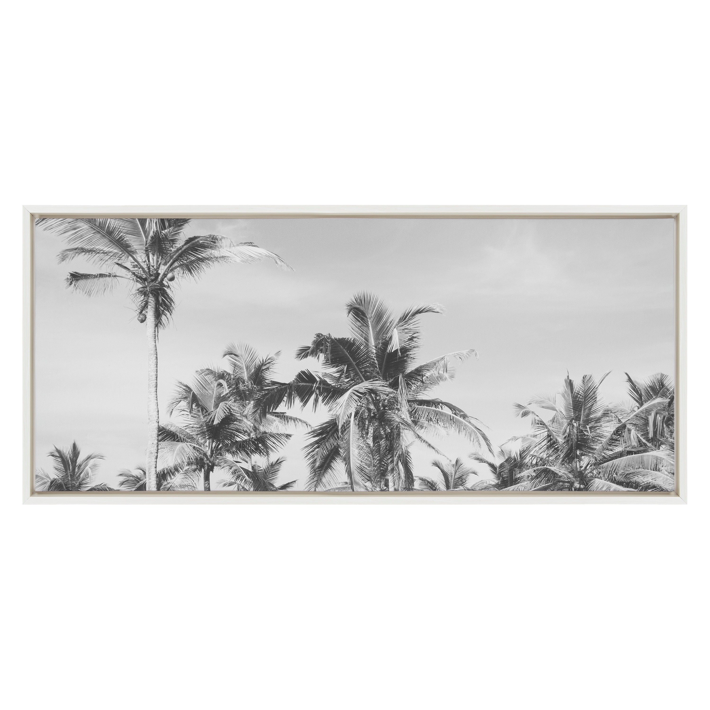 Sylvie Coastal Coconut Palm Tree Beach BW Framed Canvas by The Creative Bunch Studio