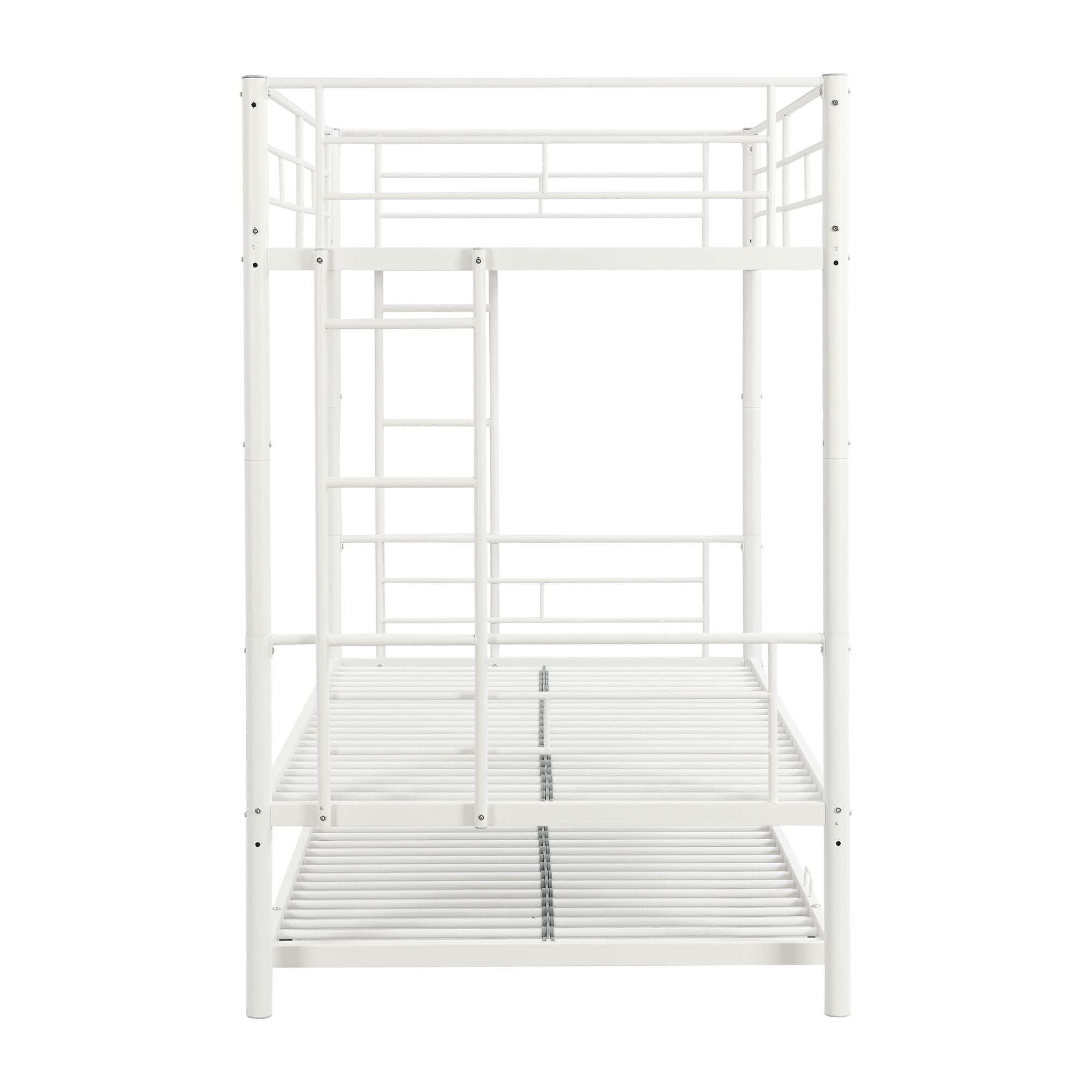 Extra Sleeping Space Twin Over Twin Metal Bunk Bed with Trundle in White for Kids Rooms | Just Better Bunk Beds